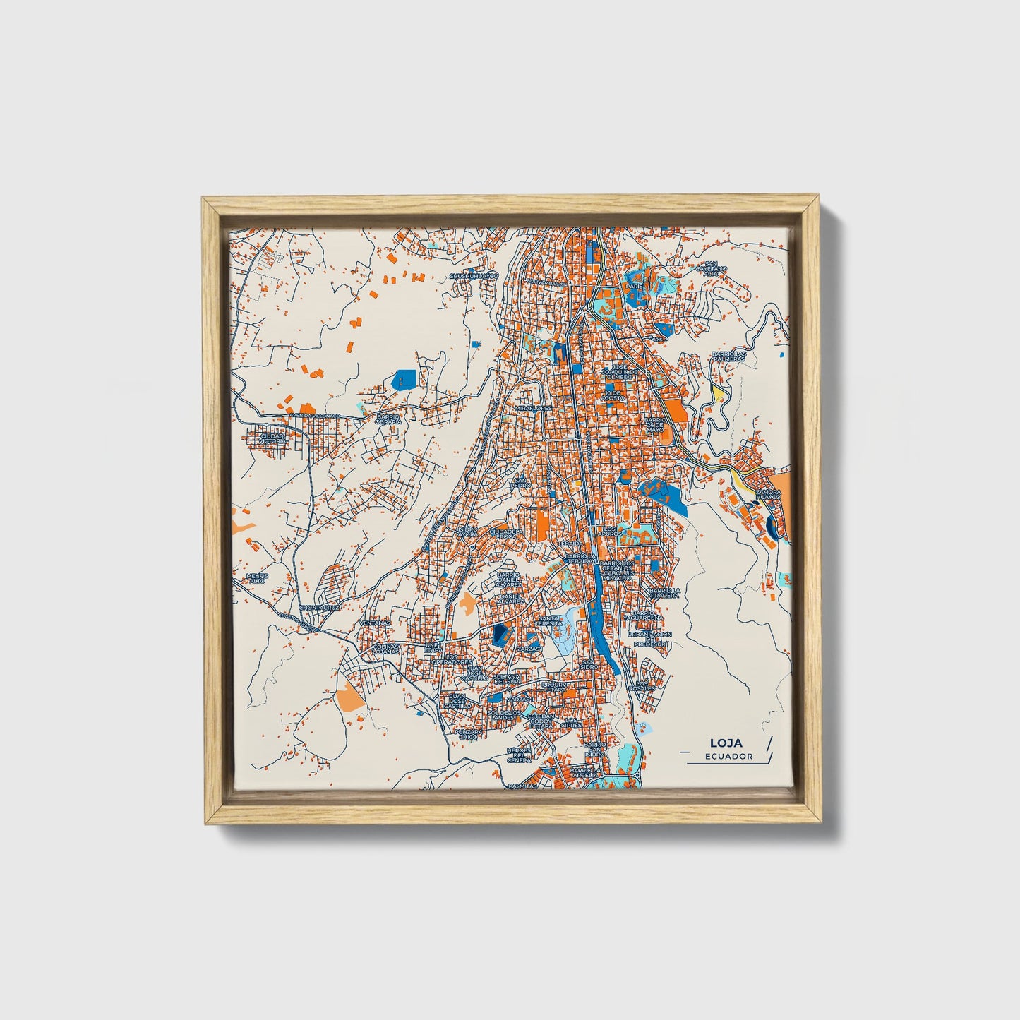 Loja Ecuador Colorful City Map Canvas Print • Natural Wooden Framed