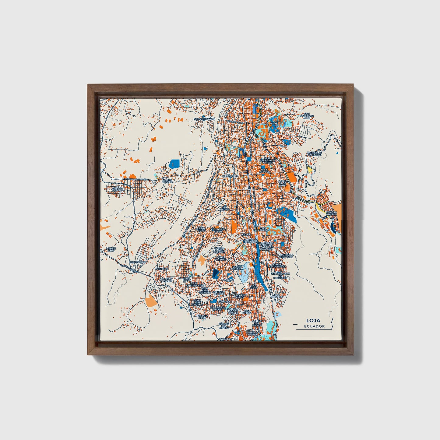 Loja Ecuador Colorful City Map Canvas Print • Dark Wooden Framed