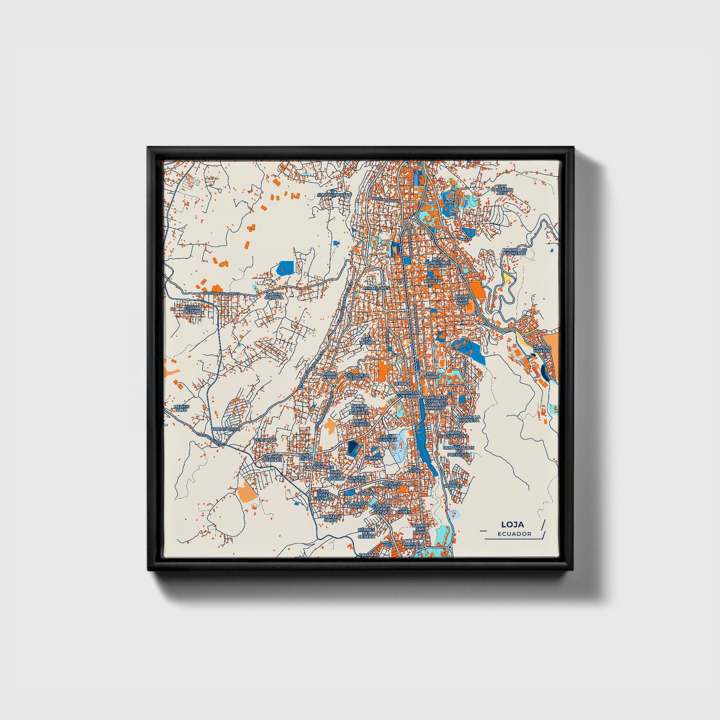 Loja Ecuador Colorful City Map Canvas Print • Black Framed