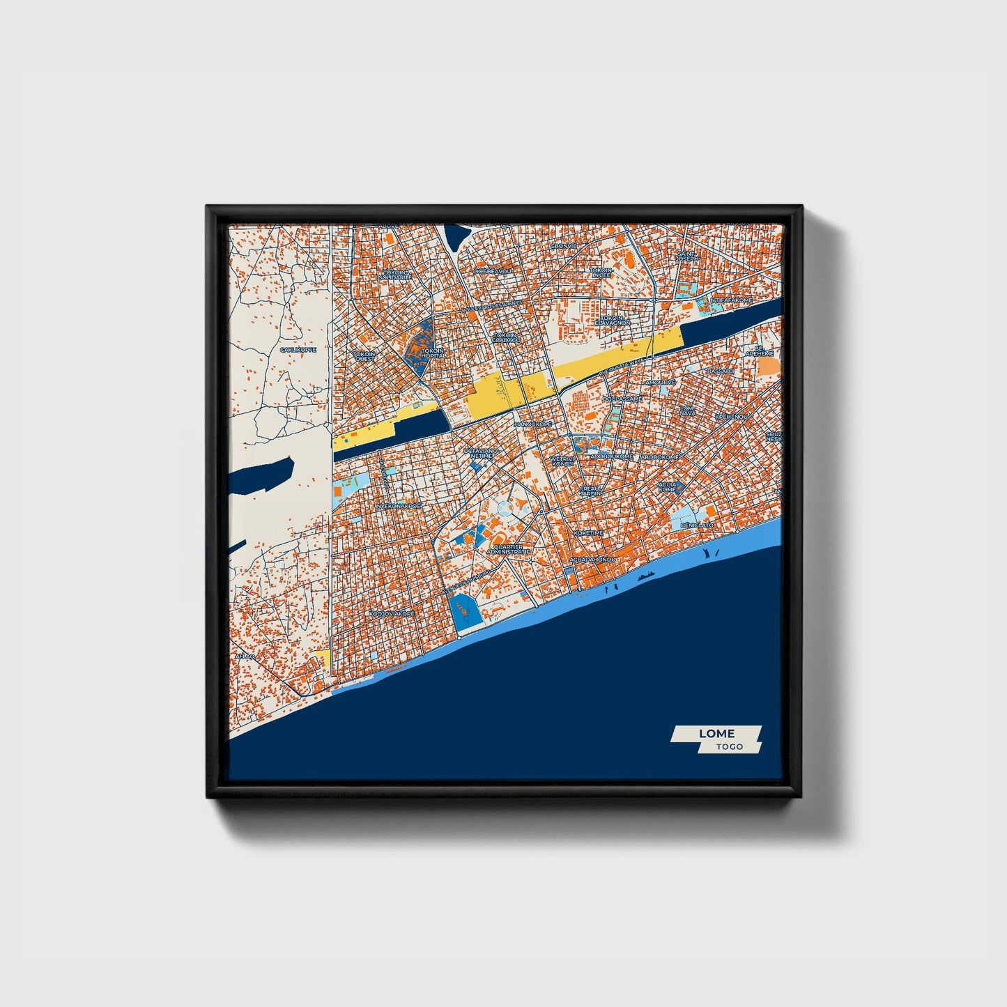 Lome Togo Colorful City Map Canvas Print • Black Framed