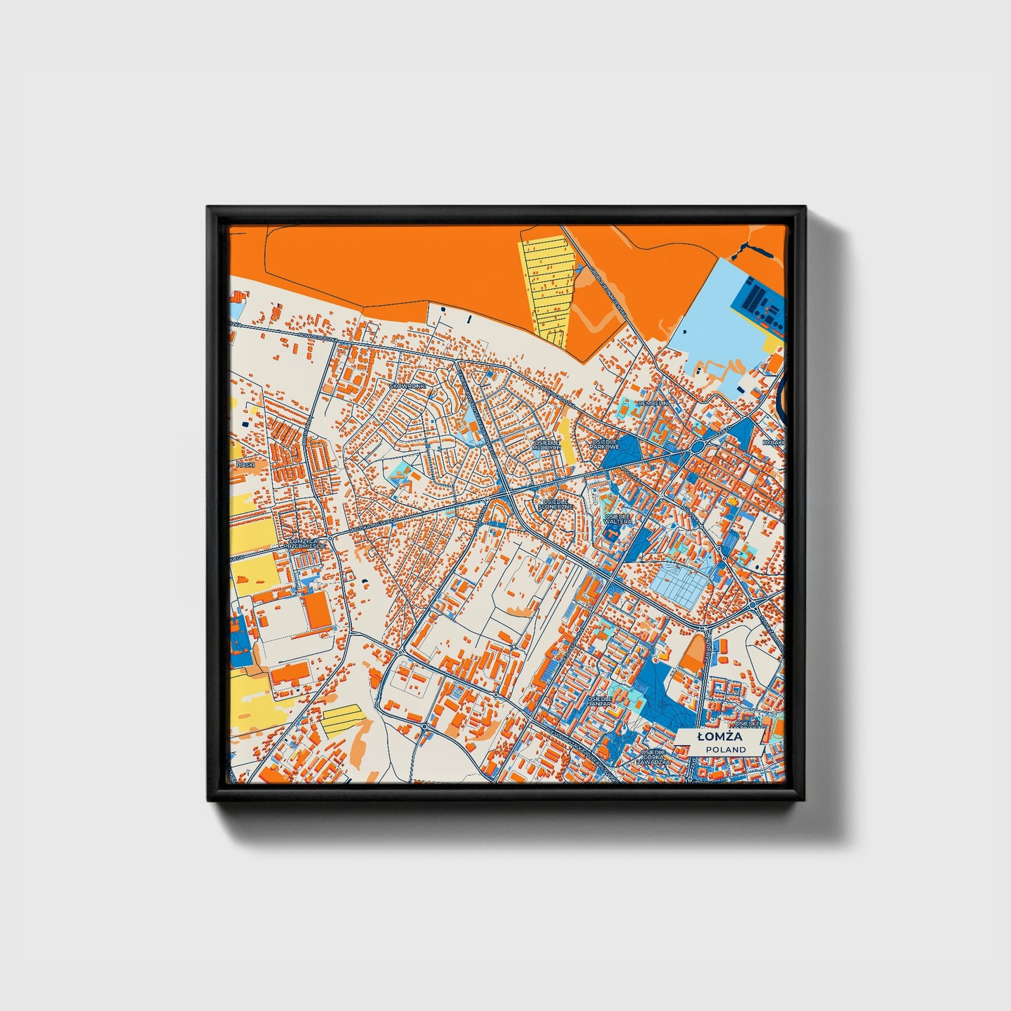 Łomża Poland Colorful City Map Canvas Print • Black Framed