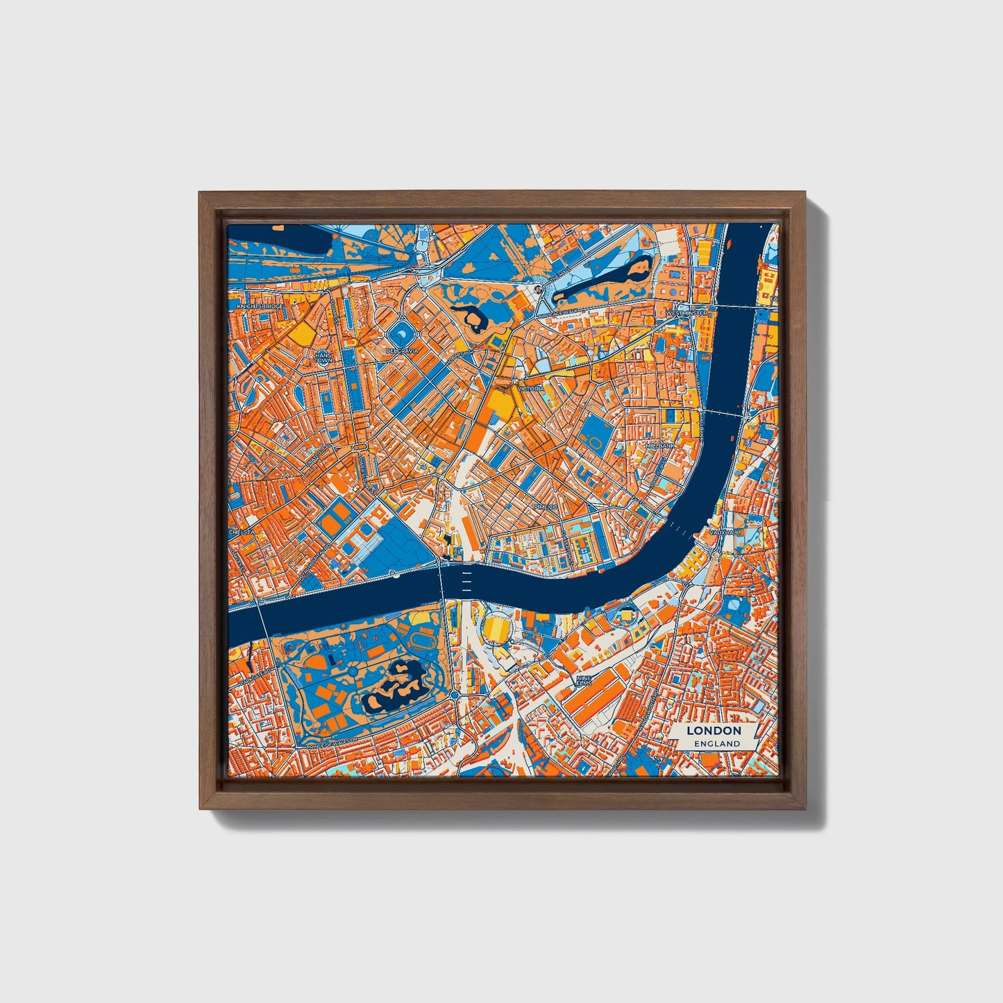 London England Colorful City Map Canvas Print • Dark Wooden Framed