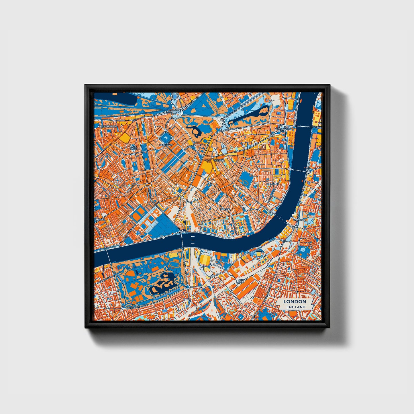 London England Colorful City Map Canvas Print • Black Framed