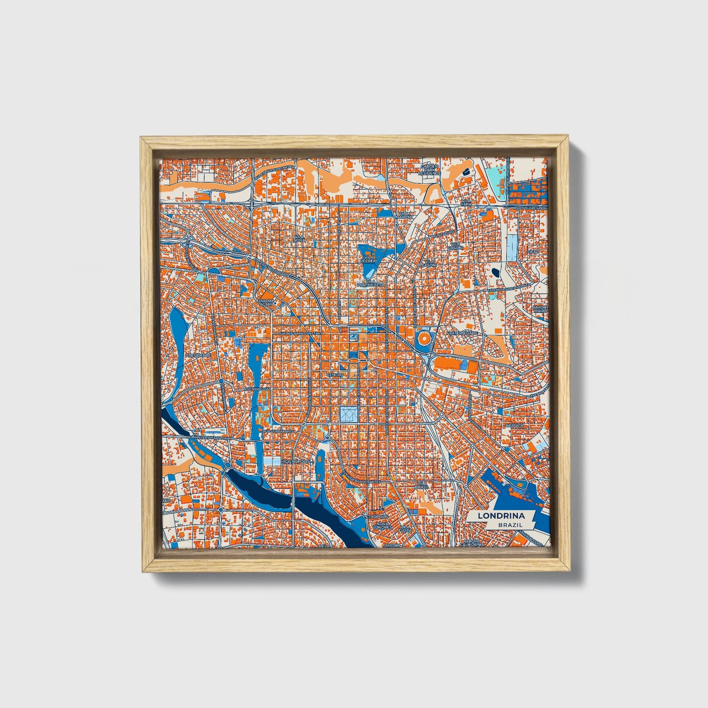 Londrina Brazil Colorful City Map Canvas Print • Natural Wooden Framed