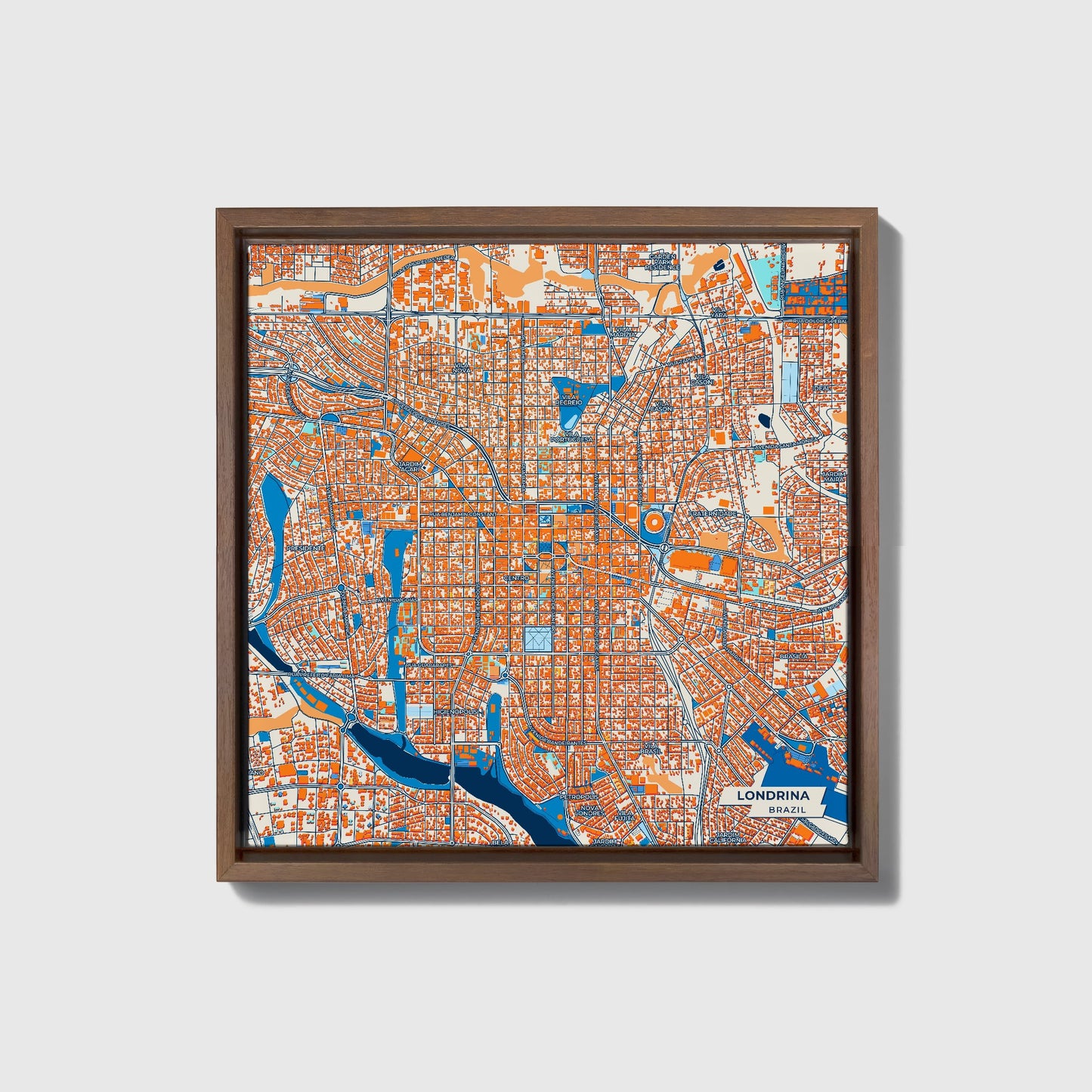 Londrina Brazil Colorful City Map Canvas Print • Dark Wooden Framed