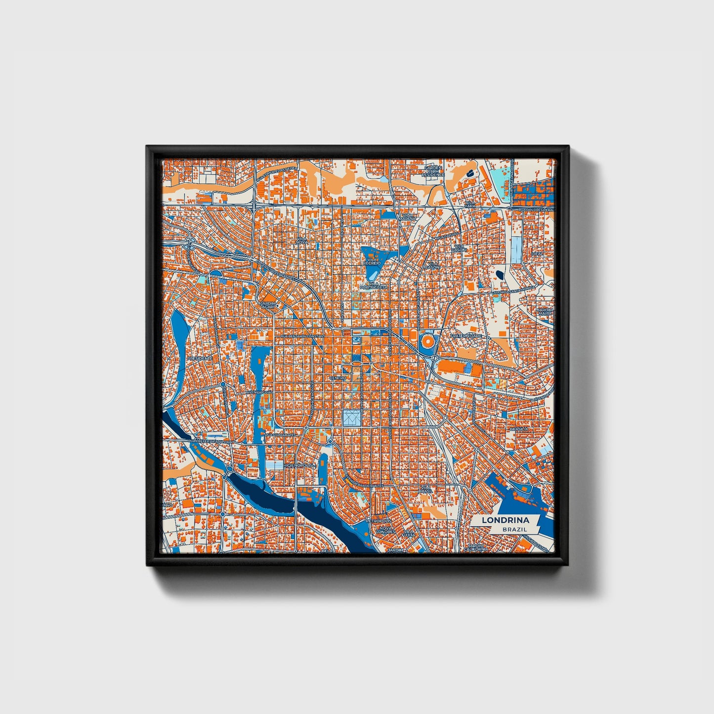 Londrina Brazil Colorful City Map Canvas Print • Black Framed