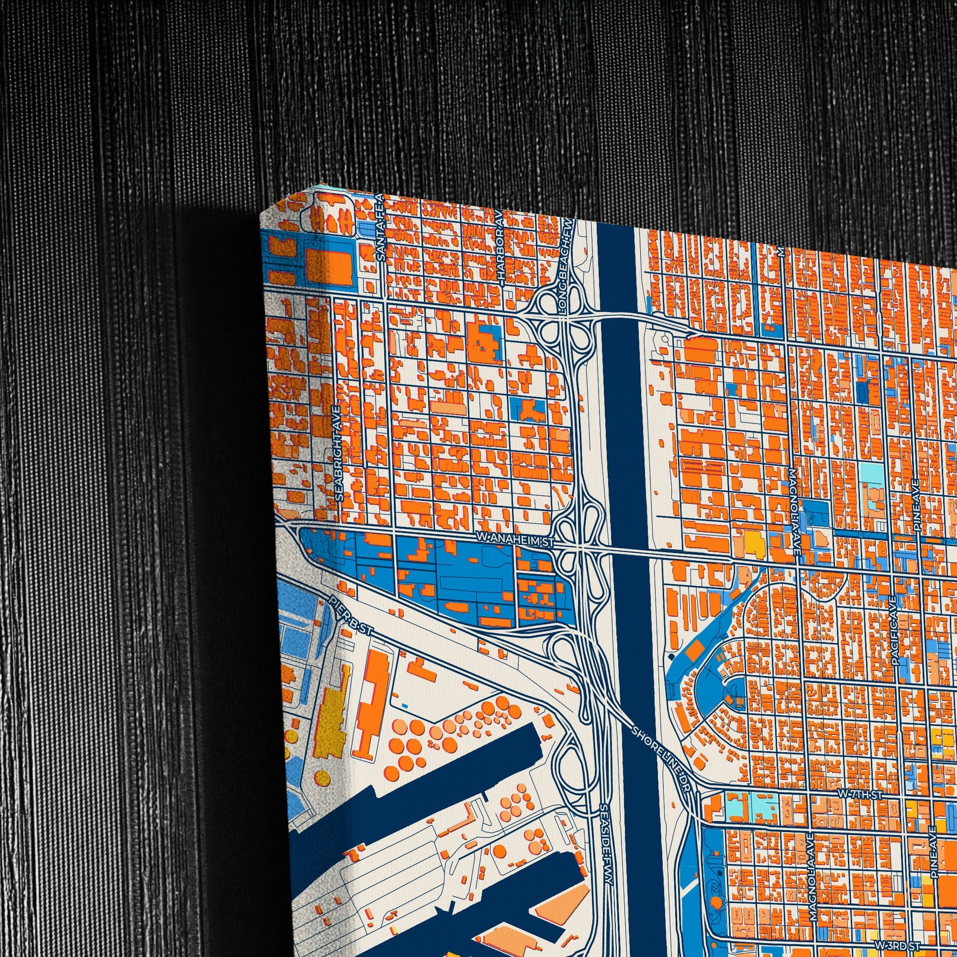 Long Beach California Colorful City Map Canvas Print Detail