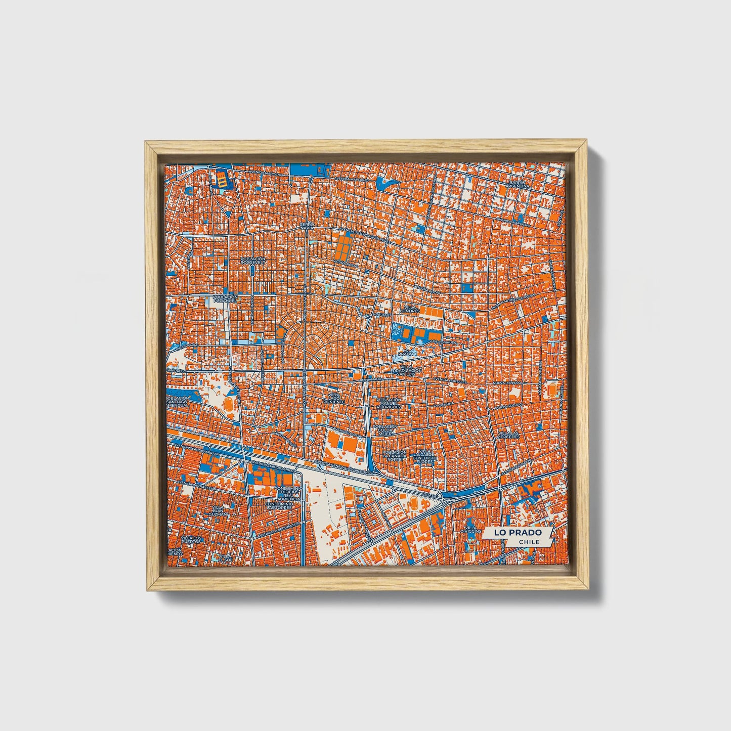 Lo Prado Chile Colorful City Map Canvas Print • Natural Wooden Framed