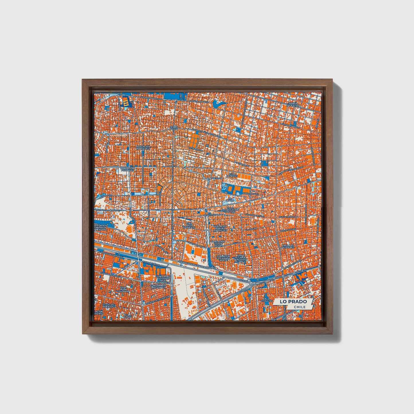 Lo Prado Chile Colorful City Map Canvas Print • Dark Wooden Framed
