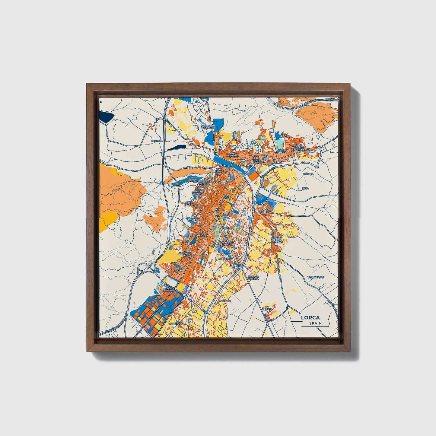 Lorca Spain Colorful City Map Canvas Print • Dark Wooden Framed