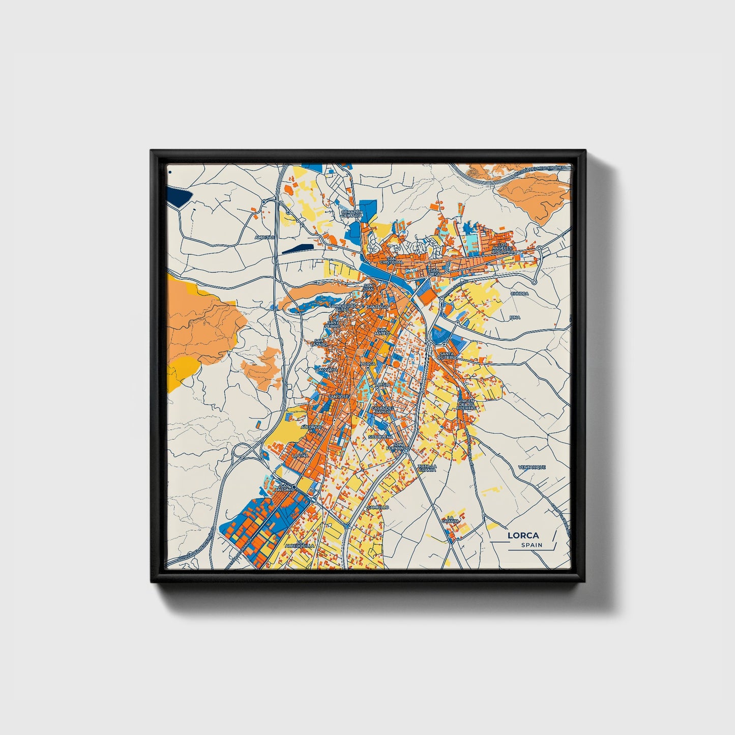 Lorca Spain Colorful City Map Canvas Print • Black Framed