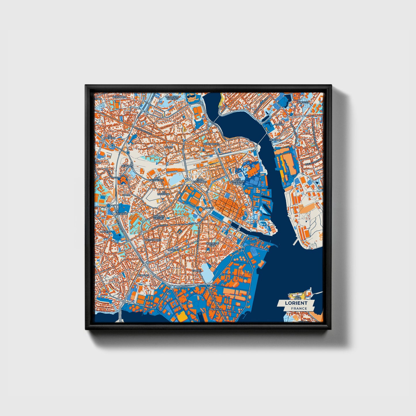 Lorient France Colorful City Map Canvas Print • Black Framed