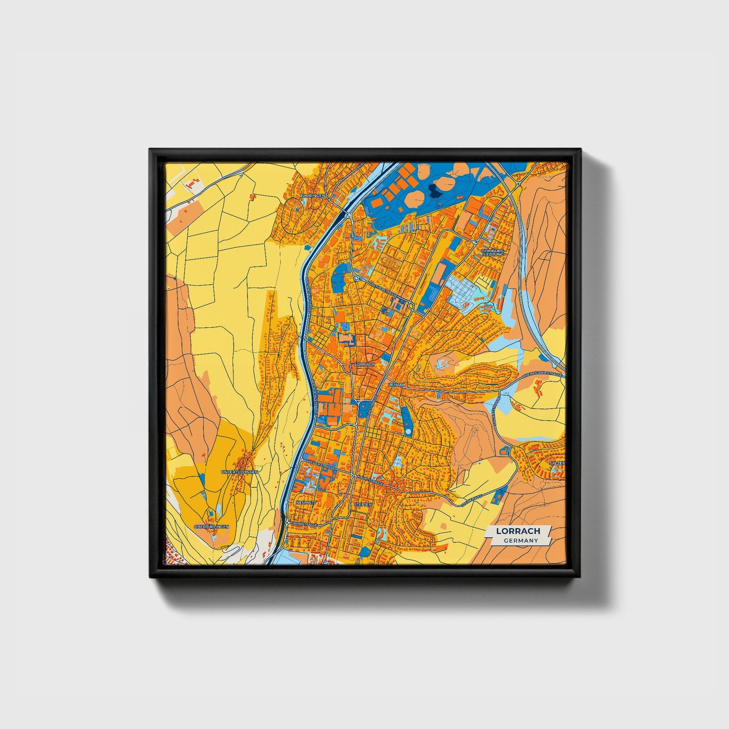 Lörrach Germany Colorful City Map Canvas Print • Black Framed