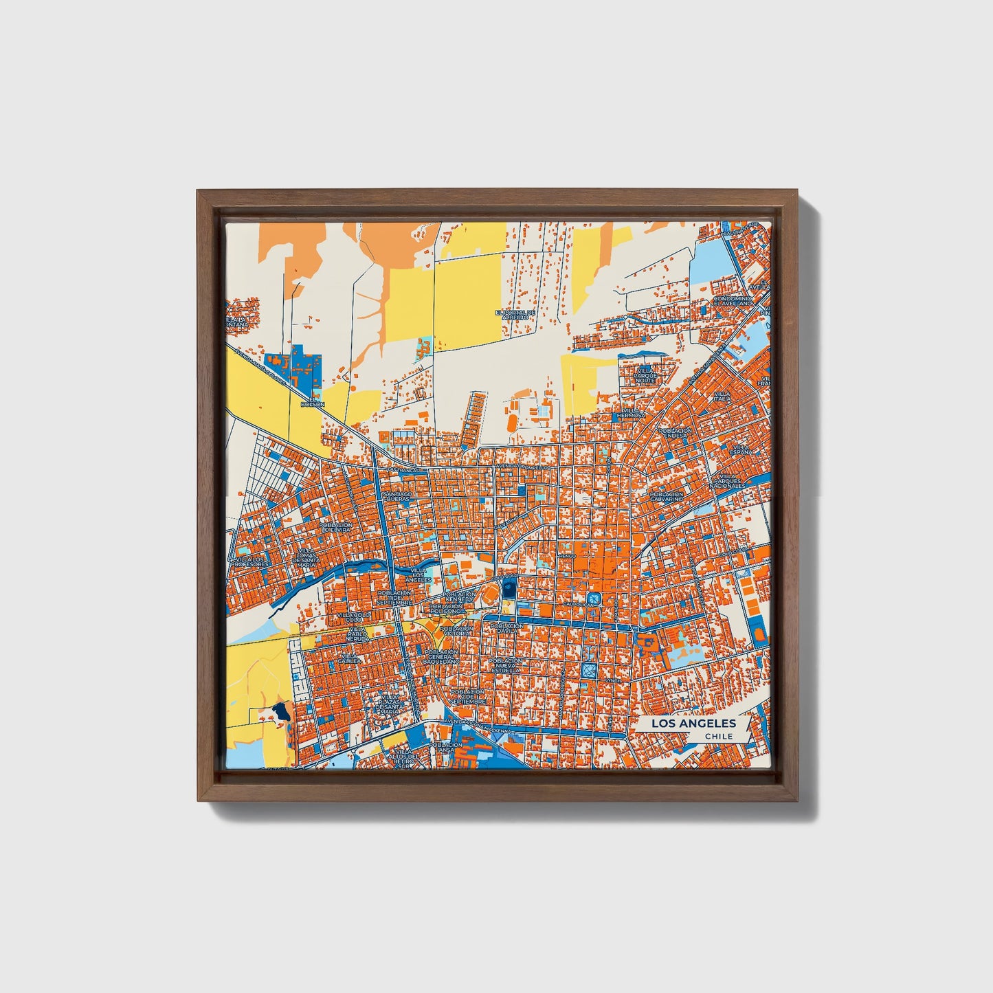 Los Angeles Chile Colorful City Map Canvas Print • Dark Wooden Framed