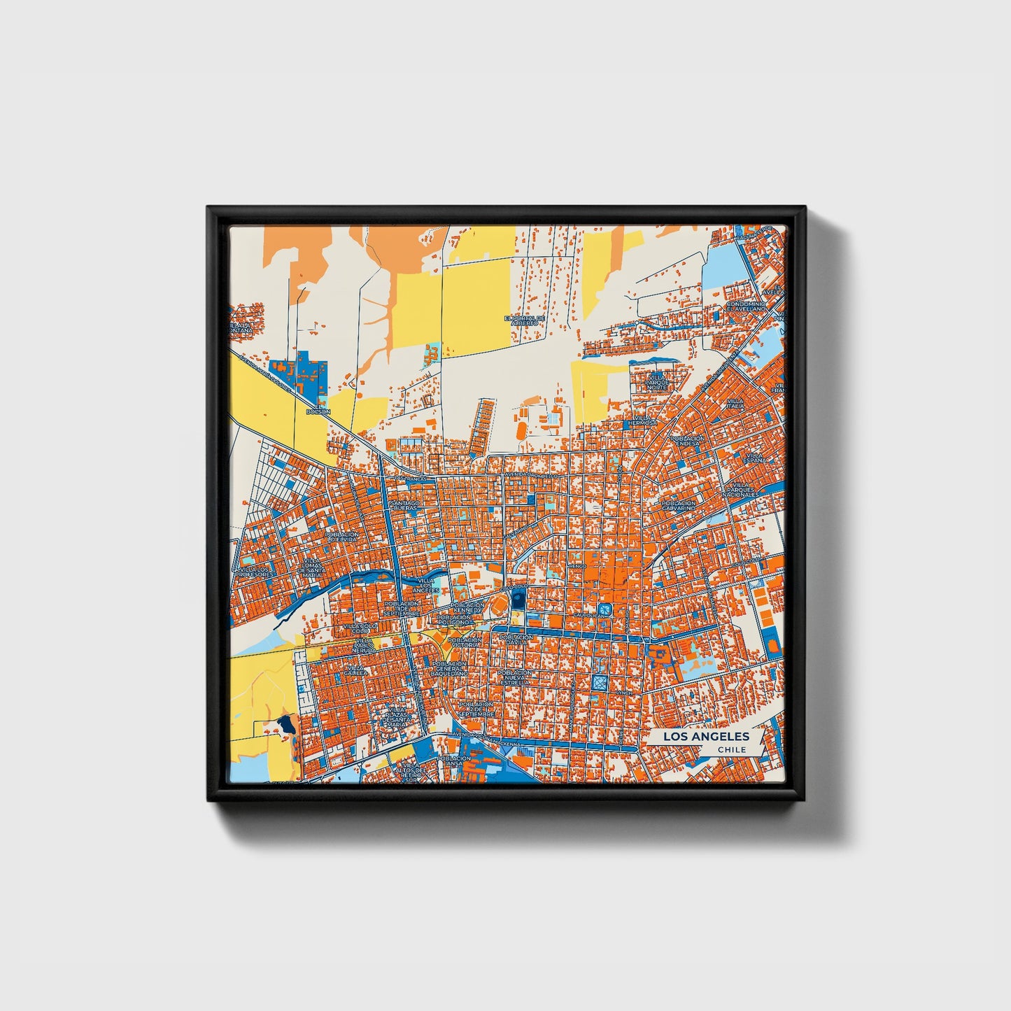 Los Angeles Chile Colorful City Map Canvas Print • Black Framed