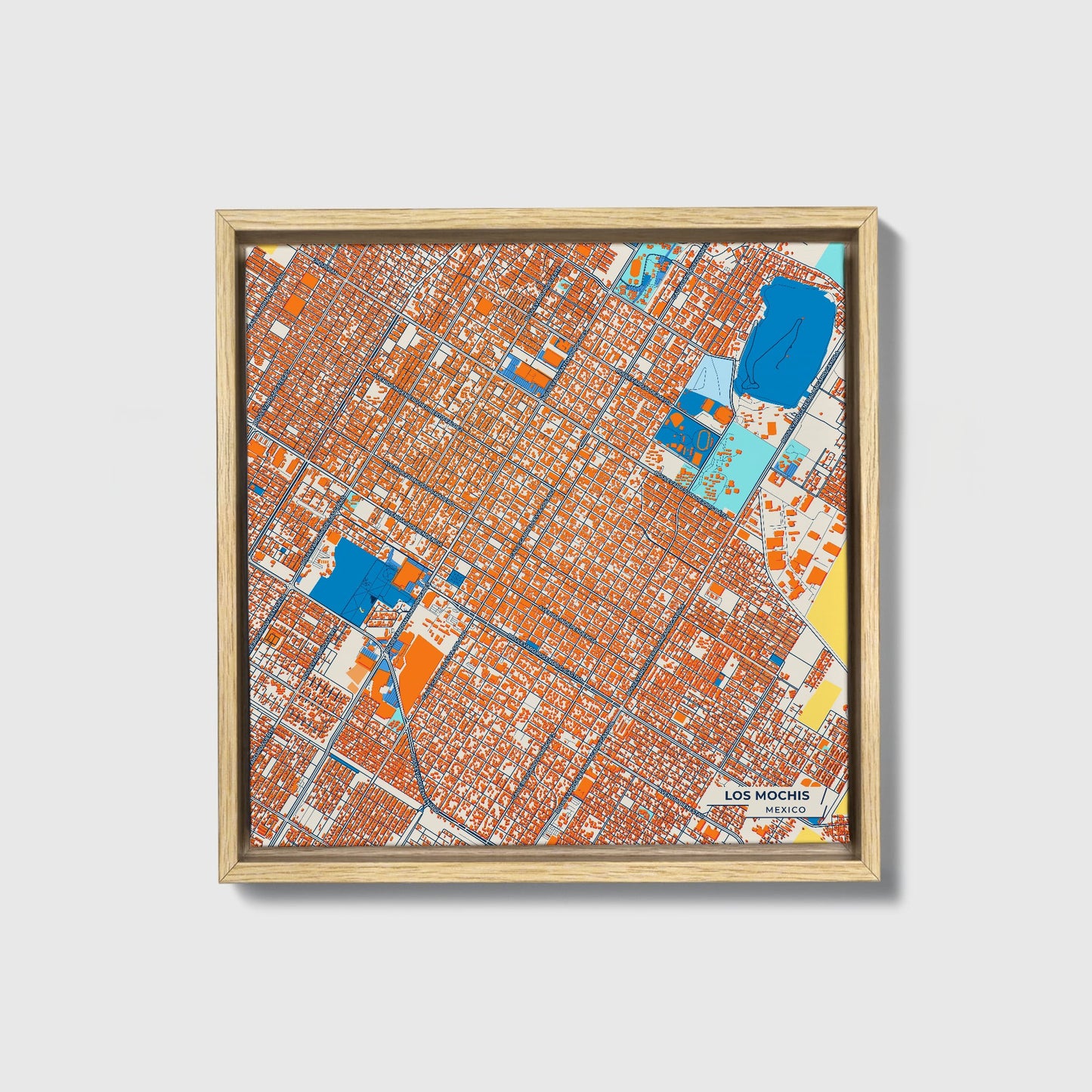 Los Mochis Mexico Colorful City Map Canvas Print • Natural Wooden Framed