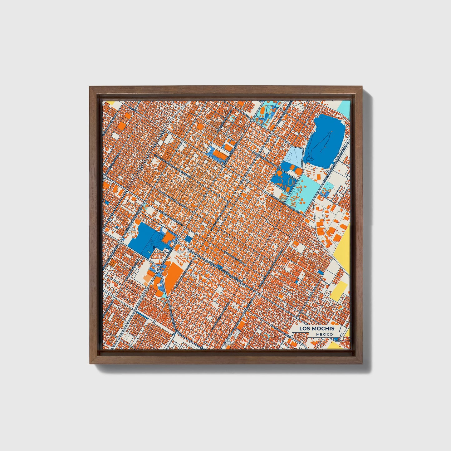 Los Mochis Mexico Colorful City Map Canvas Print • Dark Wooden Framed