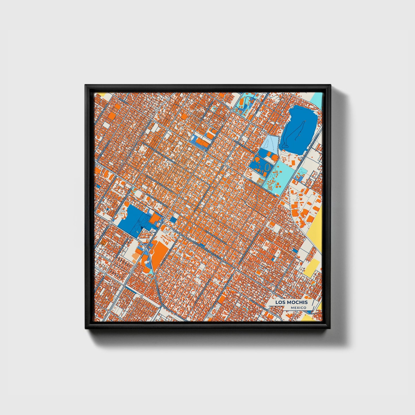 Los Mochis Mexico Colorful City Map Canvas Print • Black Framed
