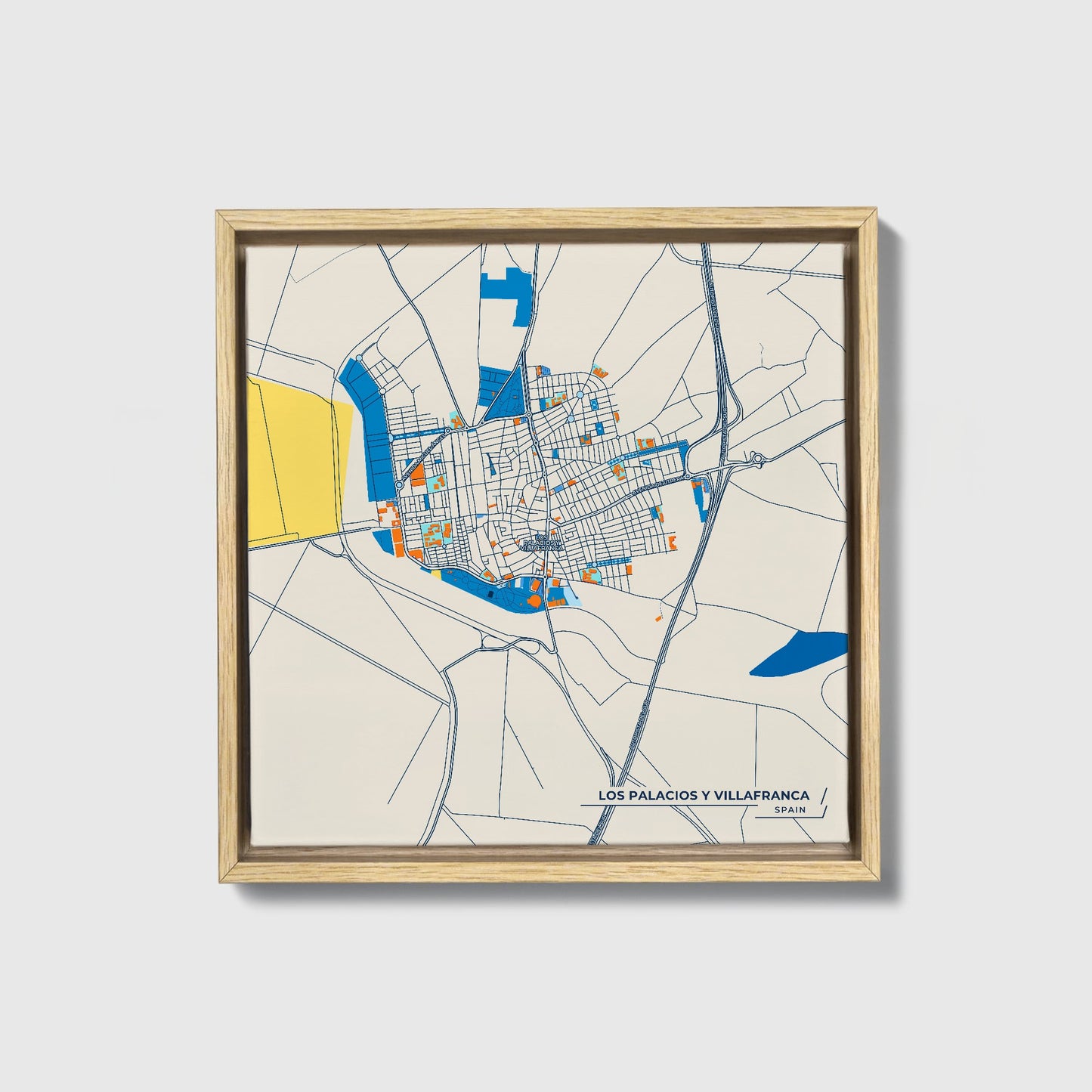 Los Palacios Y Villafranca Spain Colorful City Map Canvas Print • Natural Wooden Framed