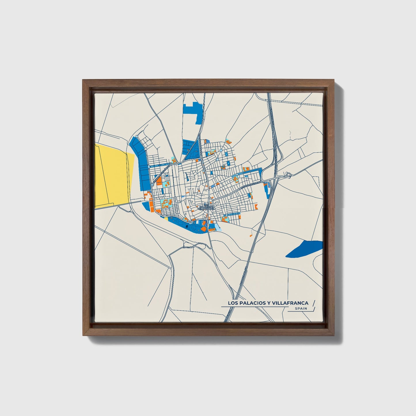 Los Palacios Y Villafranca Spain Colorful City Map Canvas Print • Dark Wooden Framed
