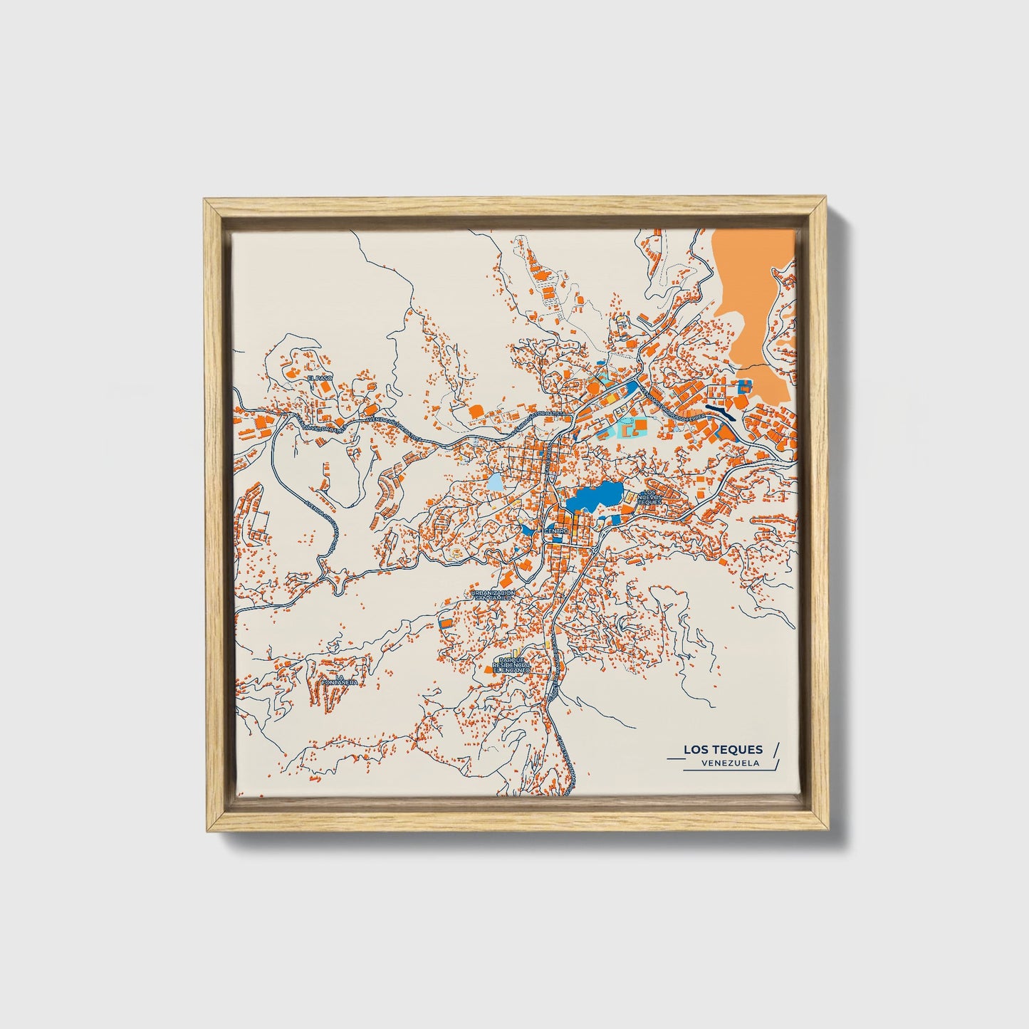 Los Teques Venezuela Colorful City Map Canvas Print • Natural Wooden Framed