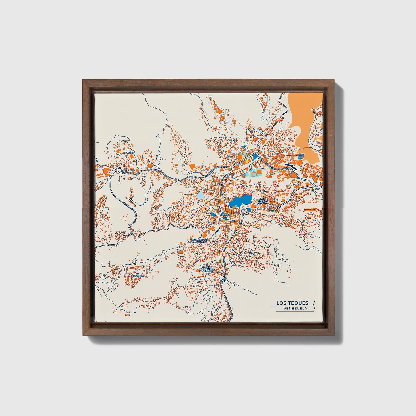 Los Teques Venezuela Colorful City Map Canvas Print • Dark Wooden Framed