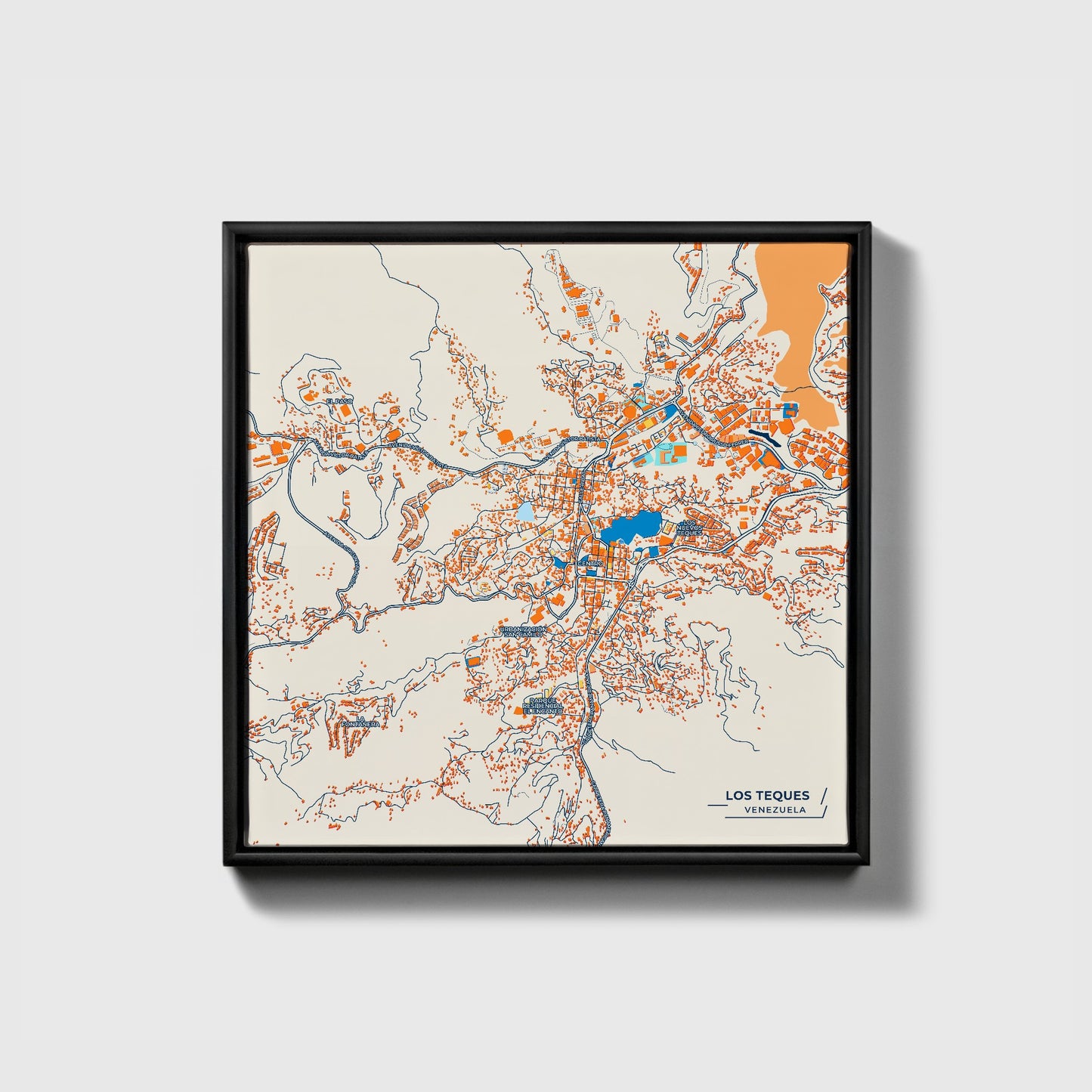 Los Teques Venezuela Colorful City Map Canvas Print • Black Framed