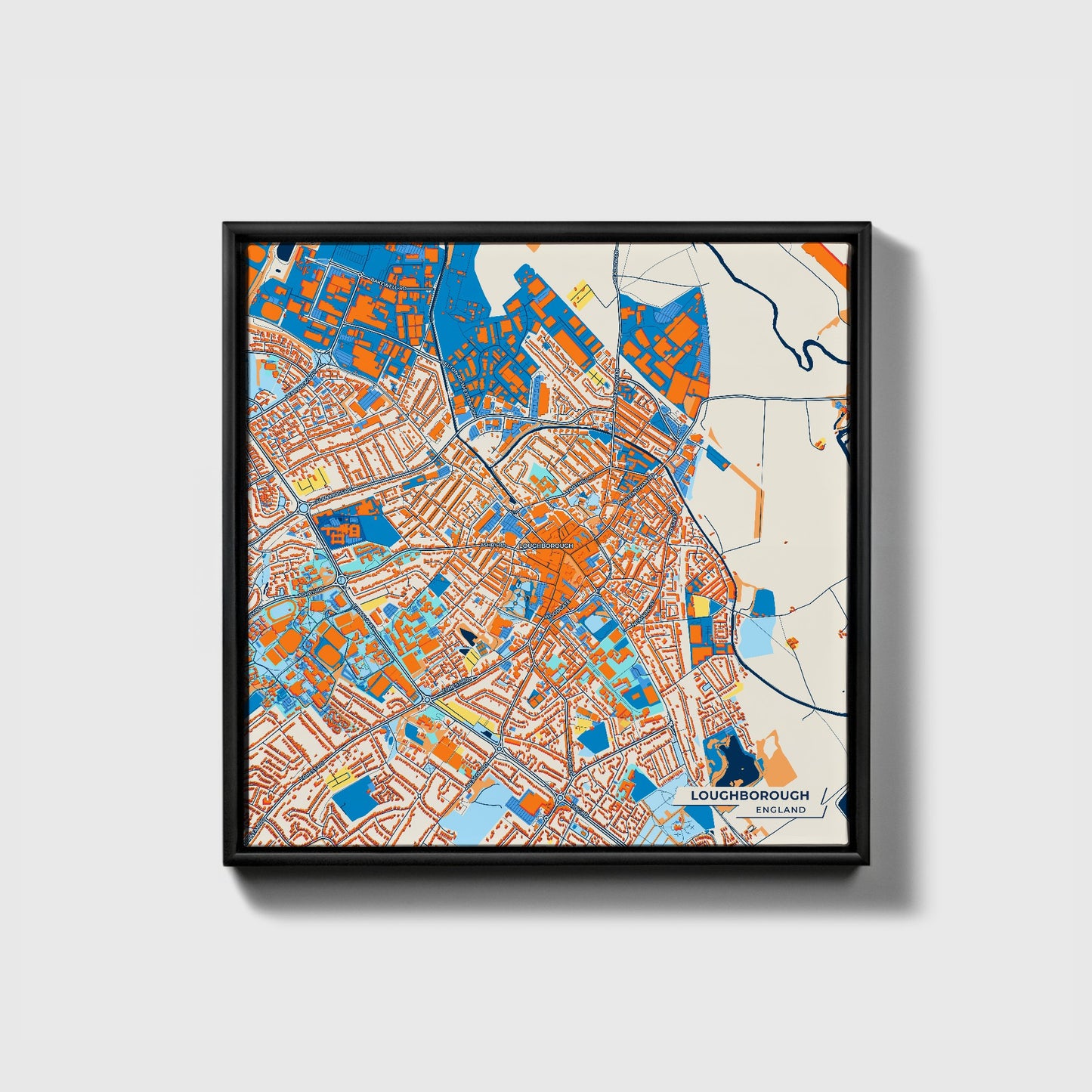 Loughborough England Colorful City Map Canvas Print • Black Framed