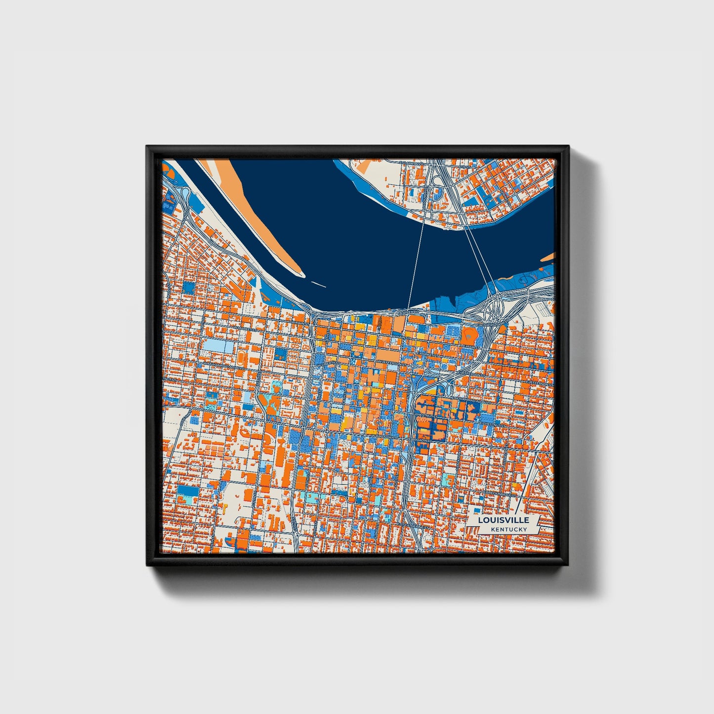 Louisville Kentucky Colorful City Map Canvas Print • Black Framed