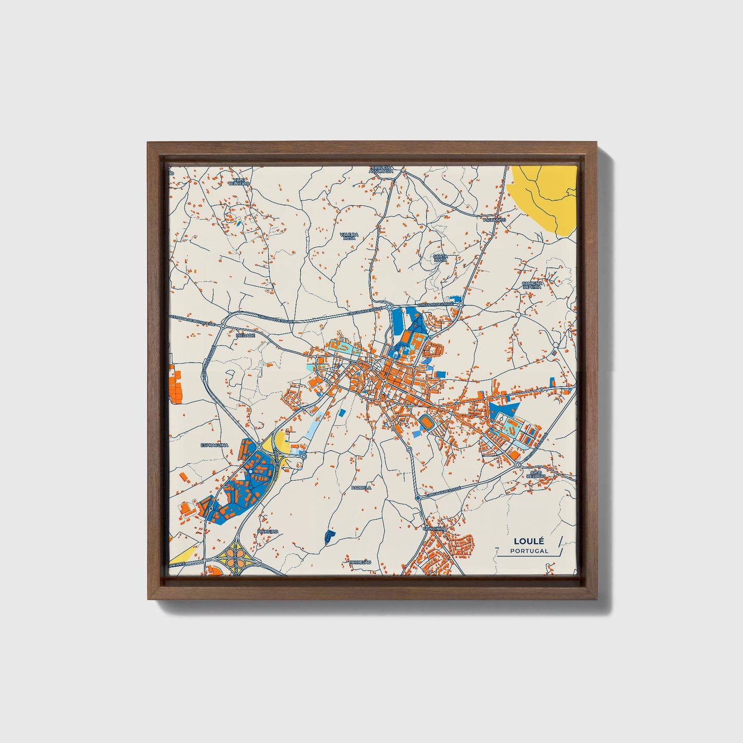 Loulé Portugal Colorful City Map Canvas Print • Dark Wooden Framed