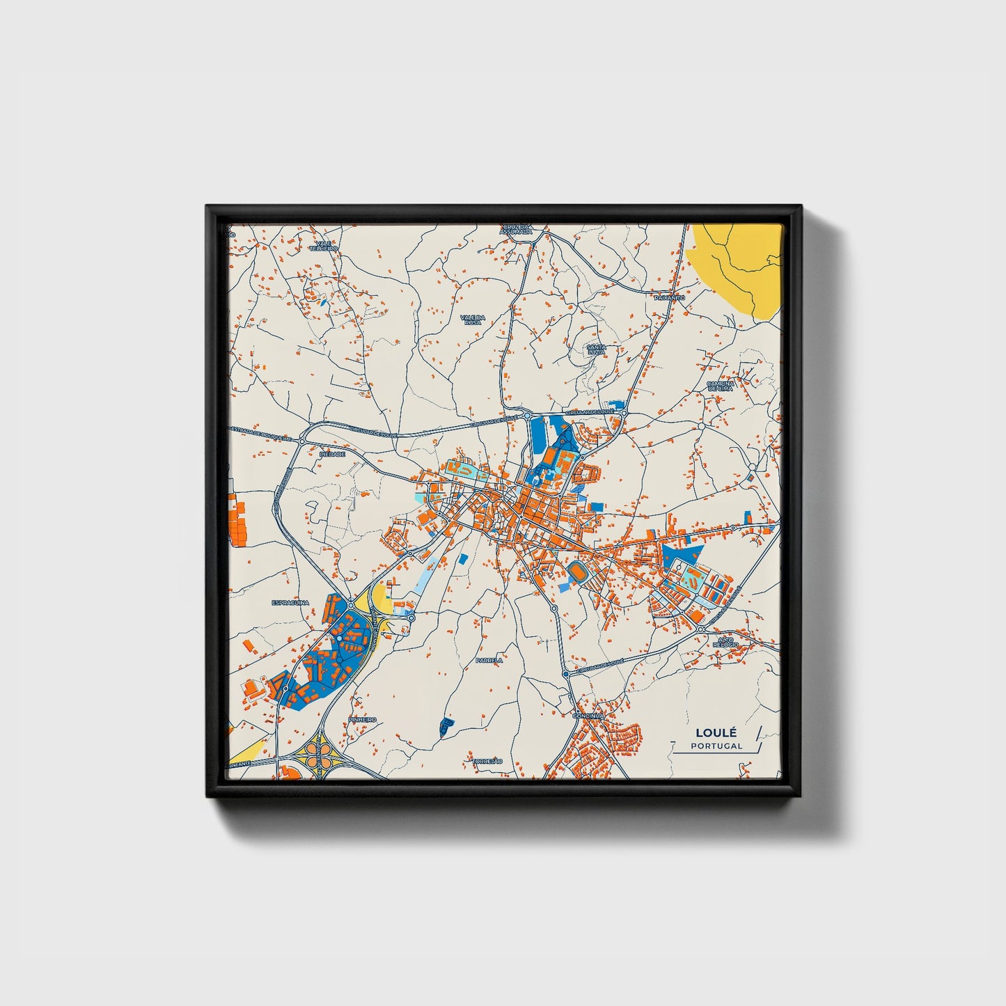 Loulé Portugal Colorful City Map Canvas Print • Black Framed