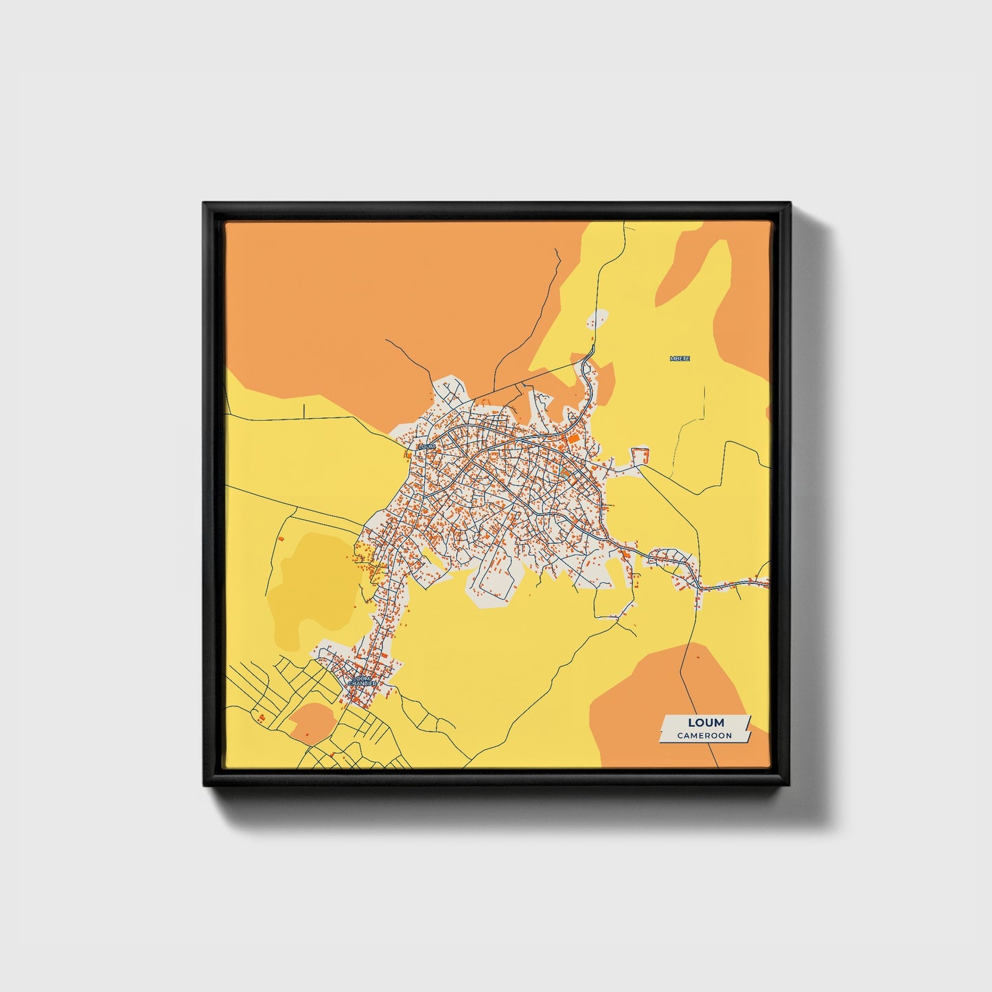 Loum Cameroon Colorful City Map Canvas Print • Black Framed