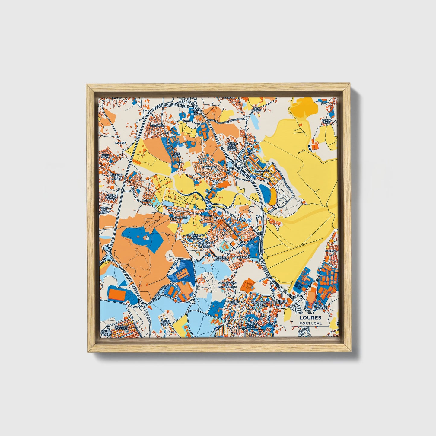 Loures Portugal Colorful City Map Canvas Print • Natural Wooden Framed
