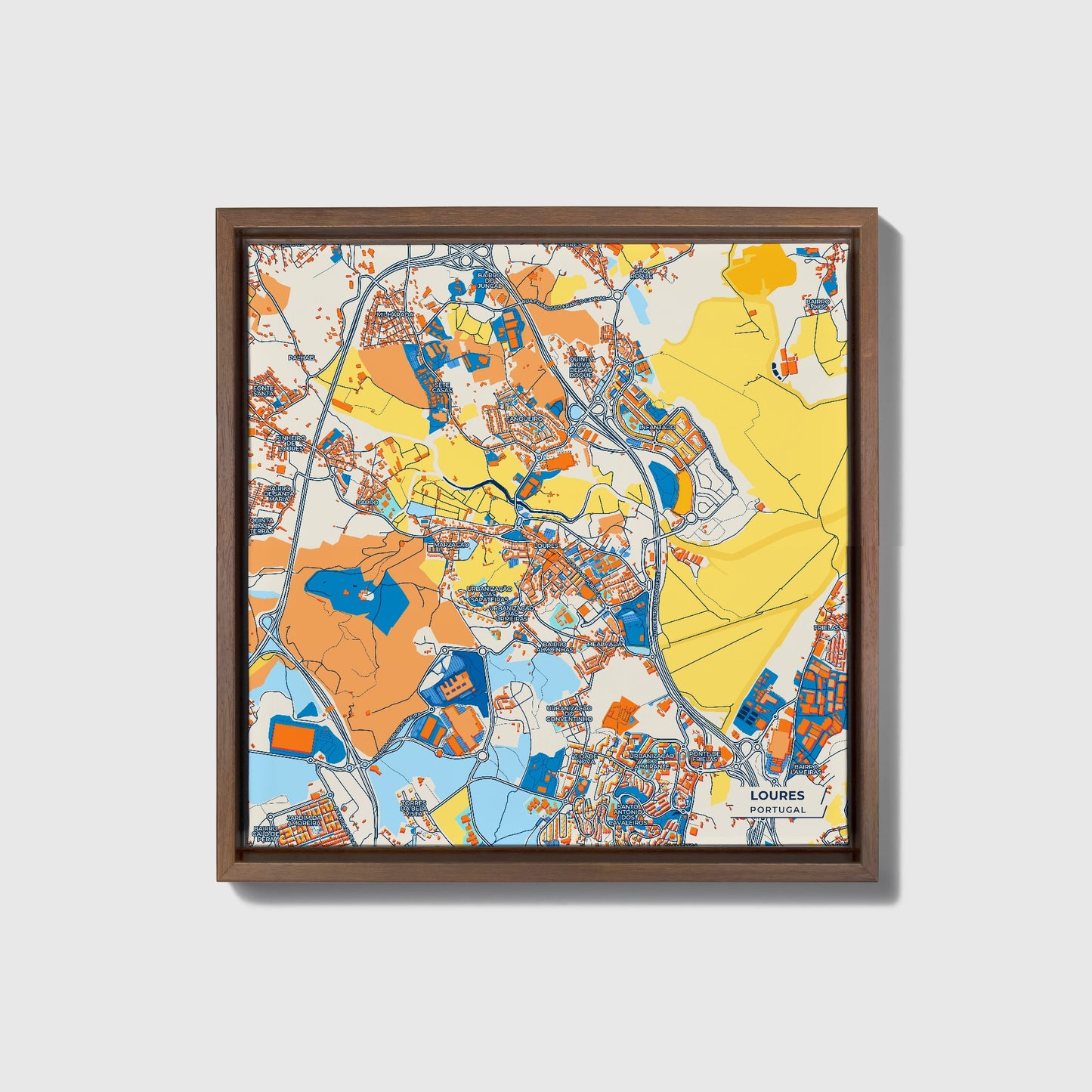 Loures Portugal Colorful City Map Canvas Print • Dark Wooden Framed