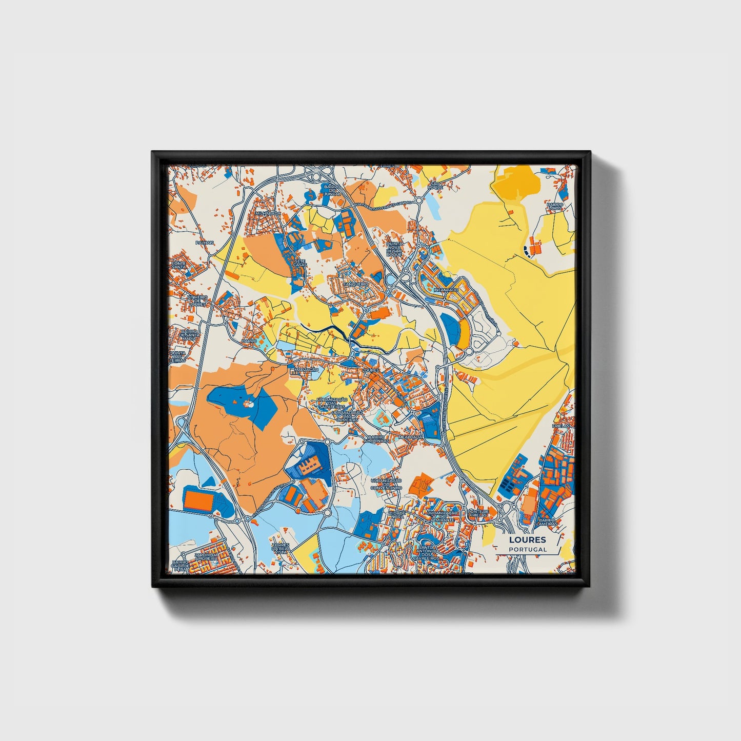 Loures Portugal Colorful City Map Canvas Print • Black Framed
