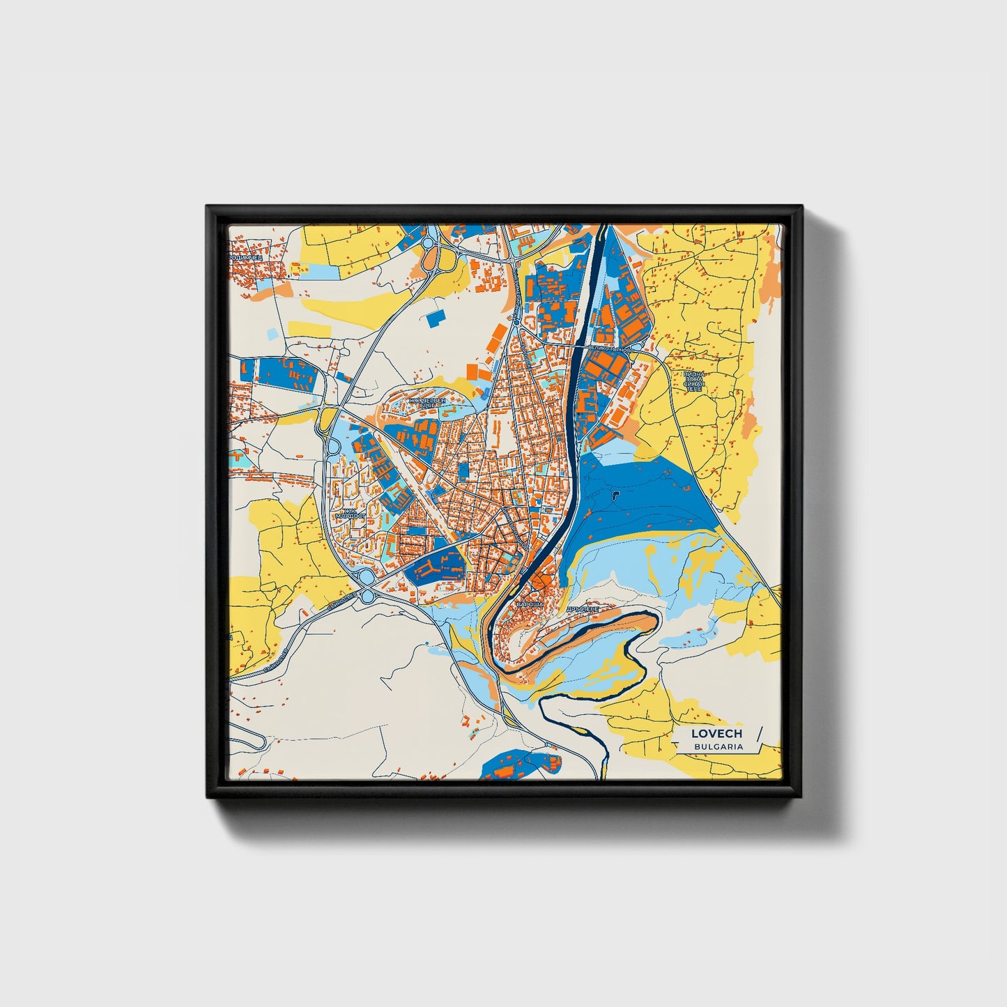 Ловеч Bulgaria Colorful City Map Canvas Print • Black Framed