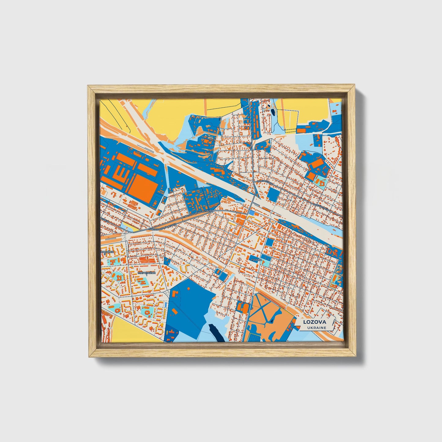 Лозова Ukraine Colorful City Map Canvas Print • Natural Wooden Framed
