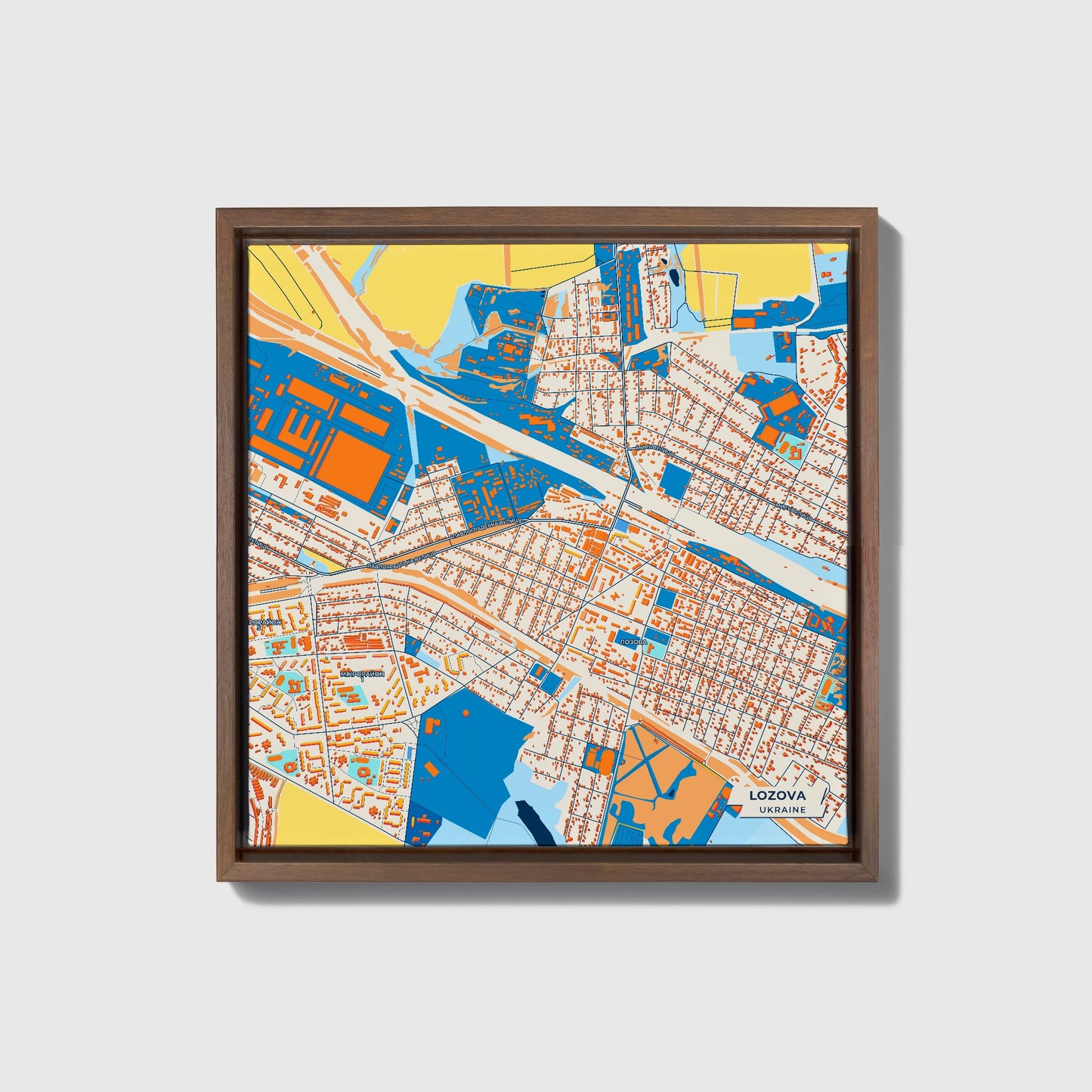 Лозова Ukraine Colorful City Map Canvas Print • Dark Wooden Framed