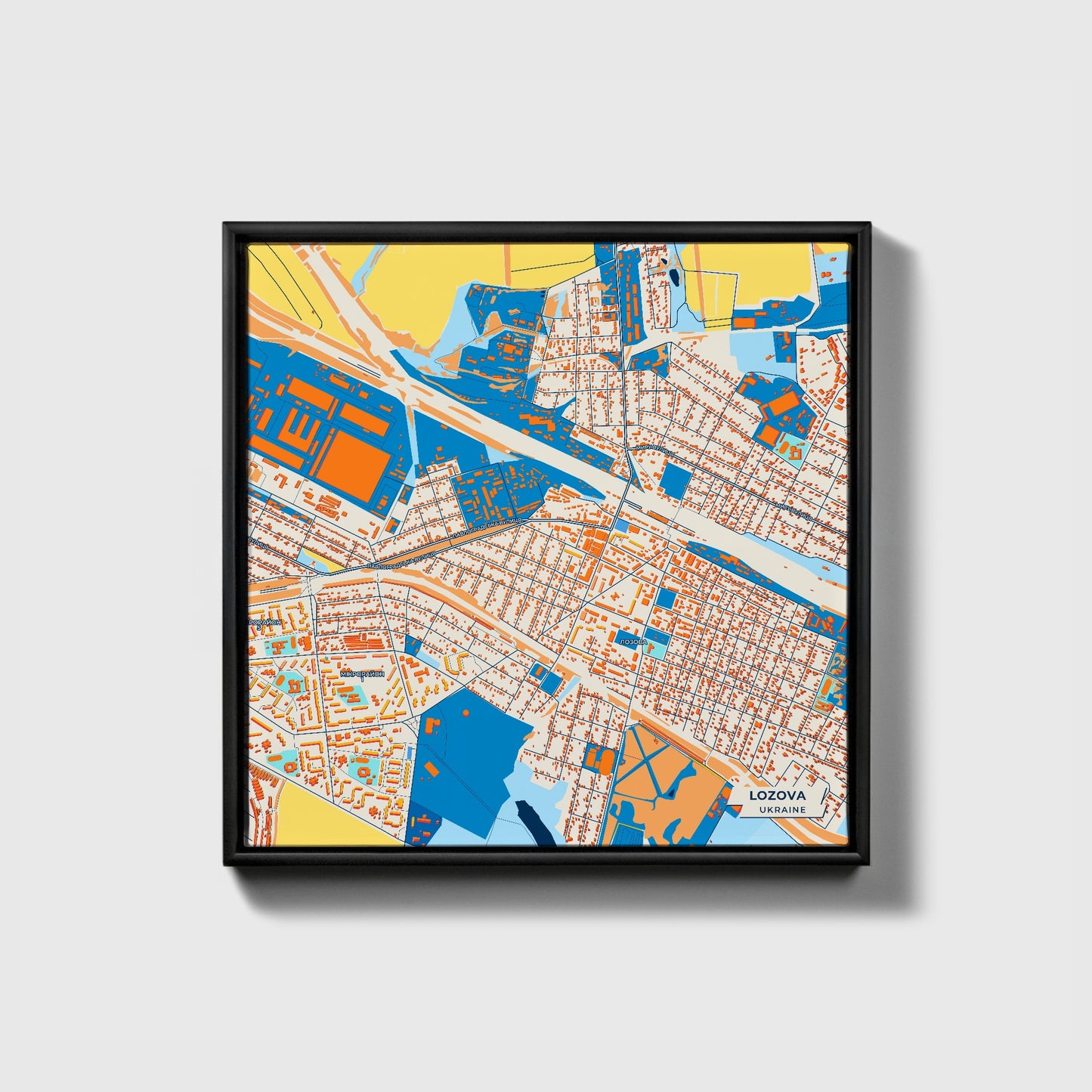 Лозова Ukraine Colorful City Map Canvas Print • Black Framed
