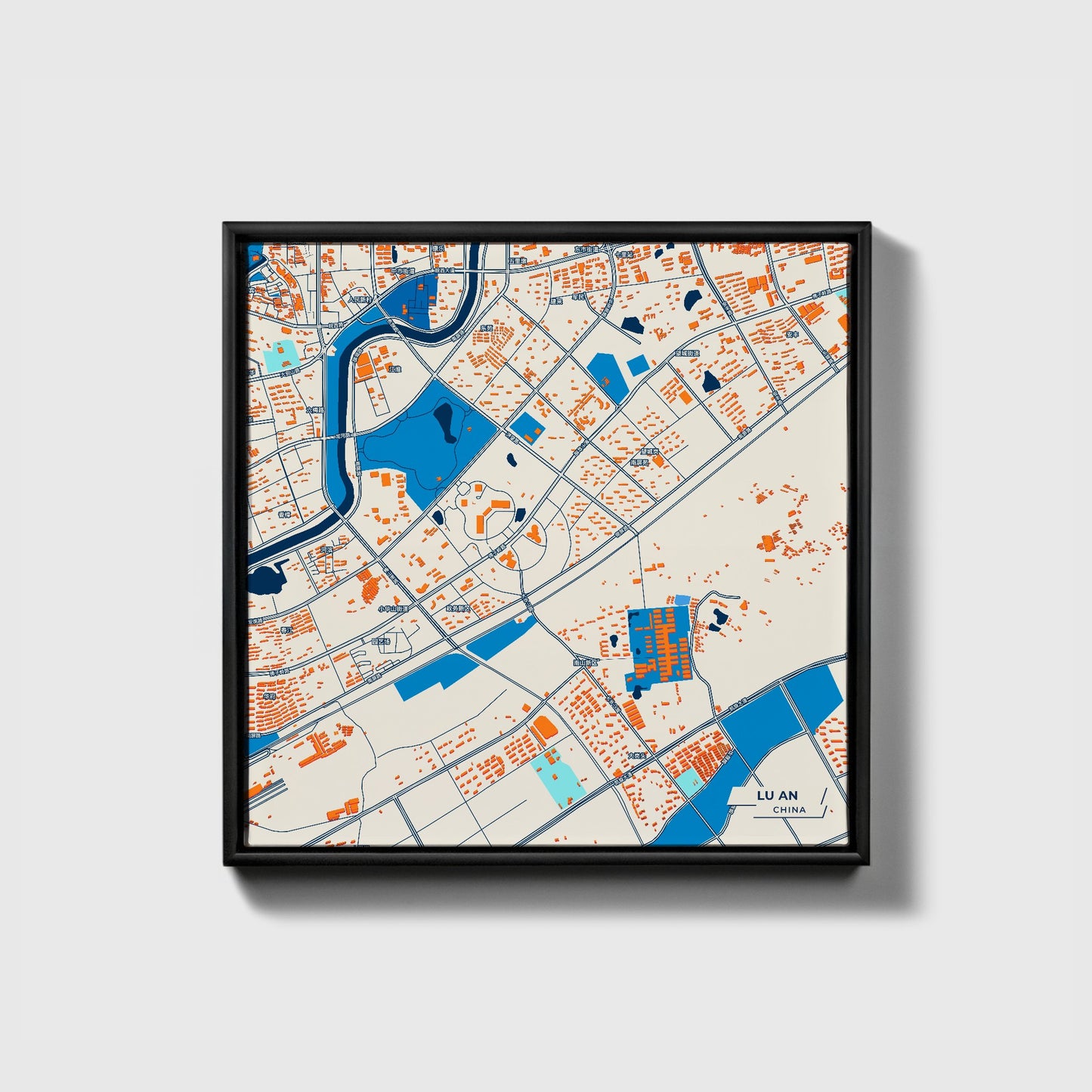 Lu An China Colorful City Map Canvas Print • Black Framed