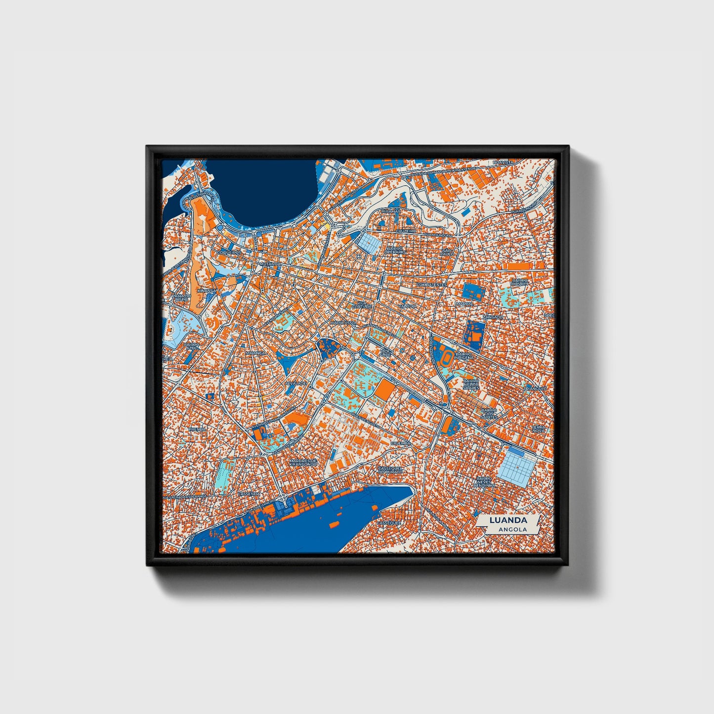 Luanda Angola Colorful City Map Canvas Print • Black Framed