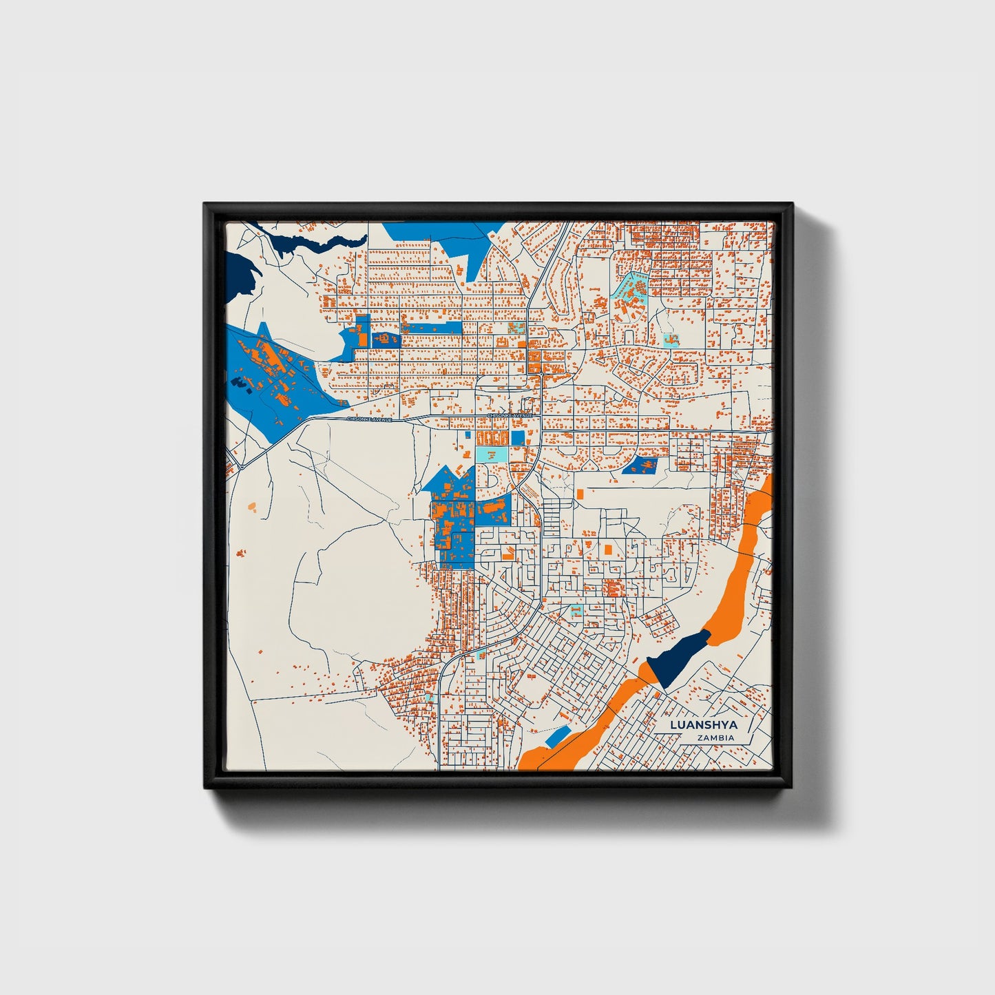 Luanshya Zambia Colorful City Map Canvas Print • Black Framed
