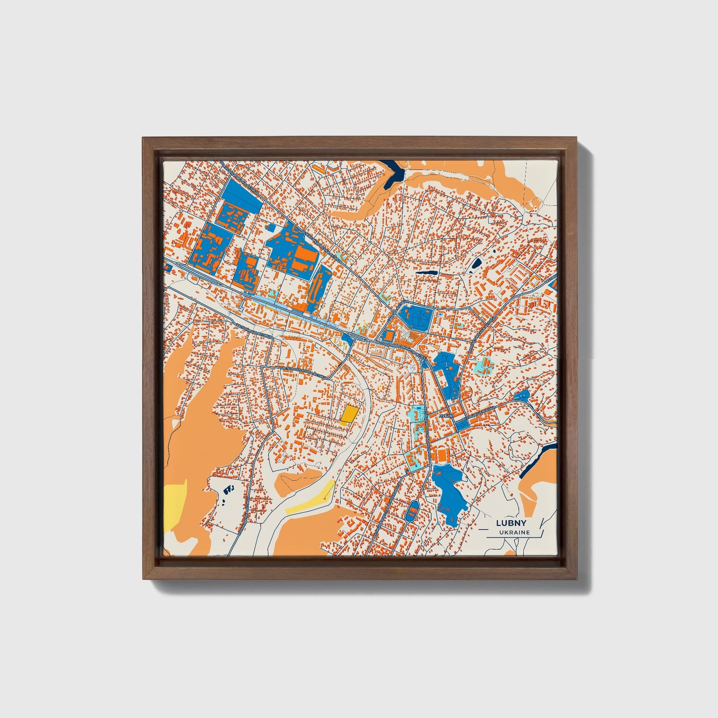 Lubny Ukraine Colorful City Map Canvas Print • Dark Wooden Framed