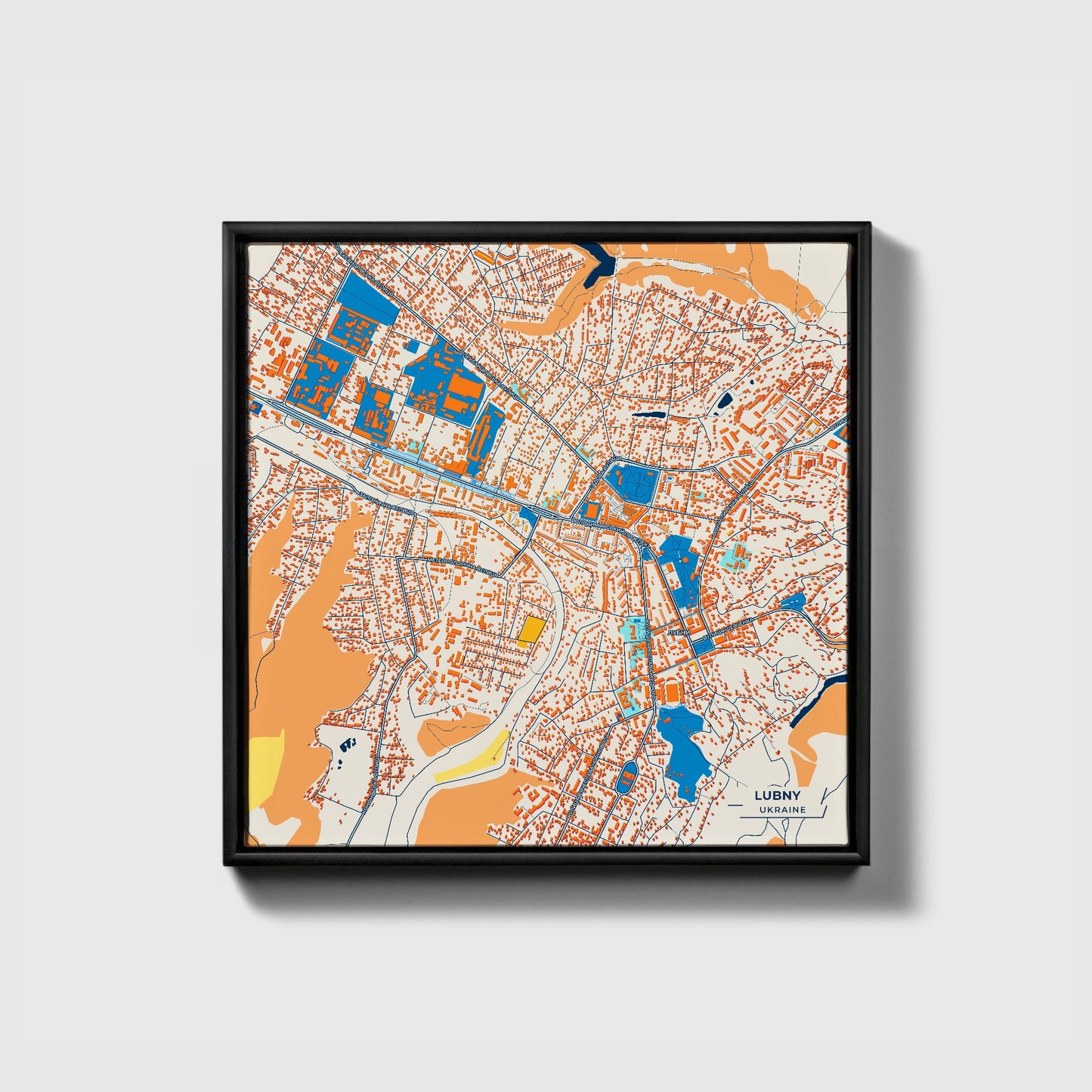 Lubny Ukraine Colorful City Map Canvas Print • Black Framed
