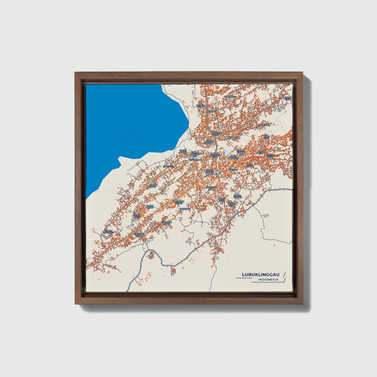 Lubuklinggau Indonesia Colorful City Map Canvas Print • Dark Wooden Framed