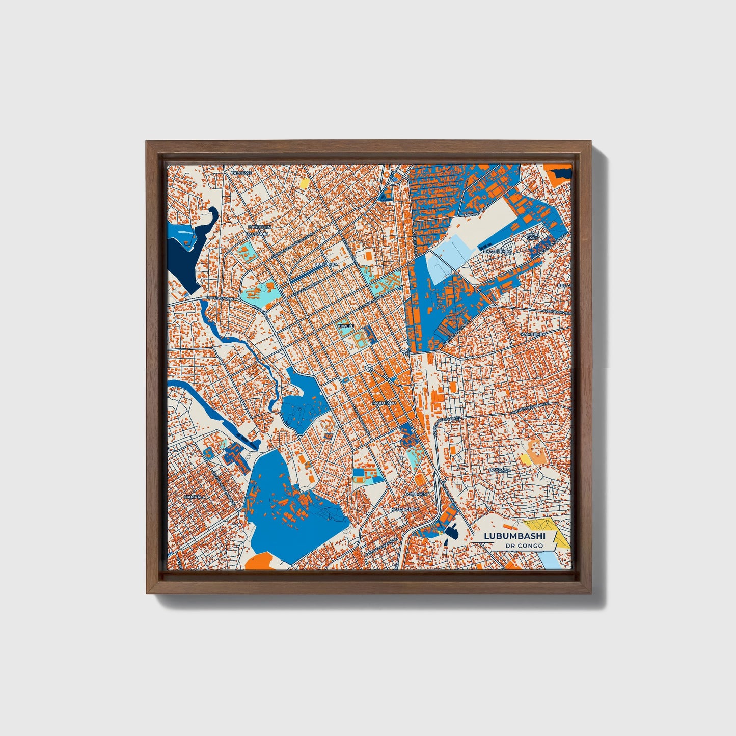 Lubumbashi Dr Congo Colorful City Map Canvas Print • Dark Wooden Framed