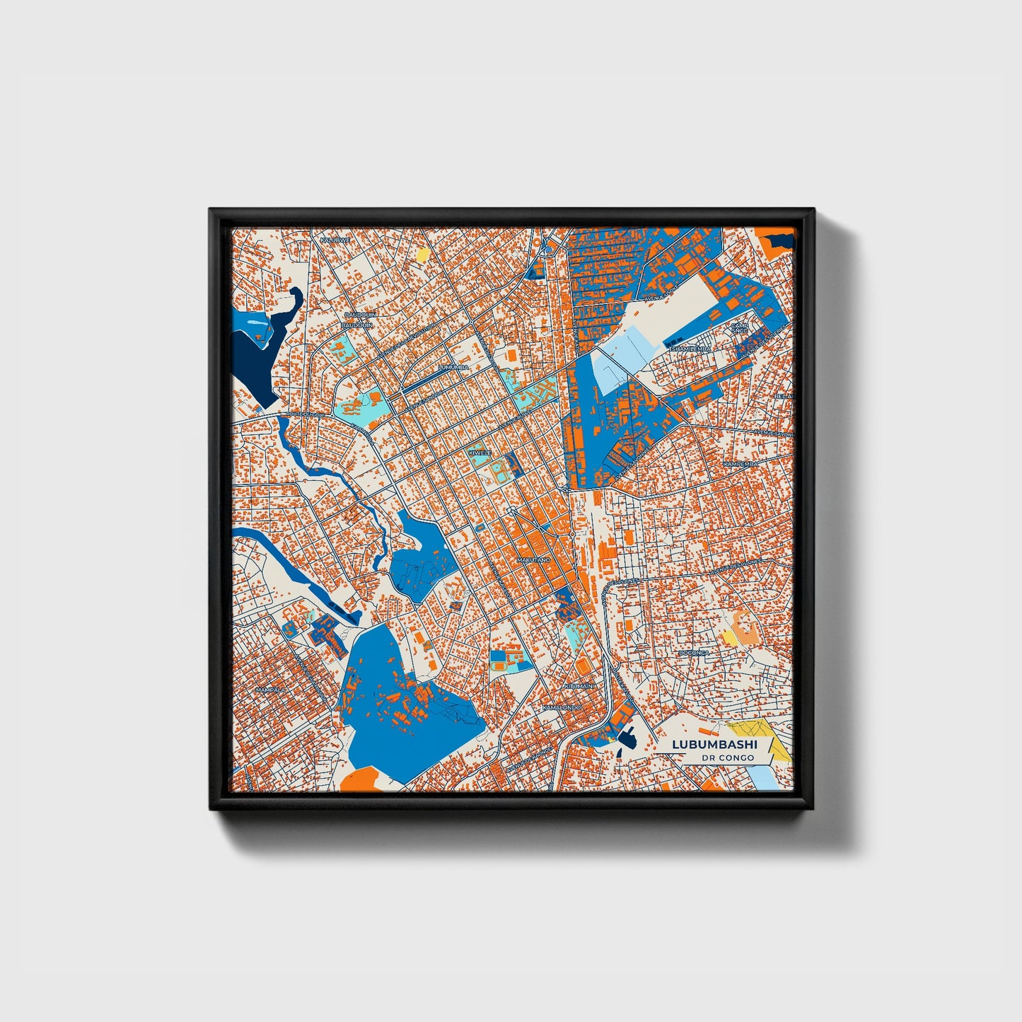 Lubumbashi Dr Congo Colorful City Map Canvas Print • Black Framed