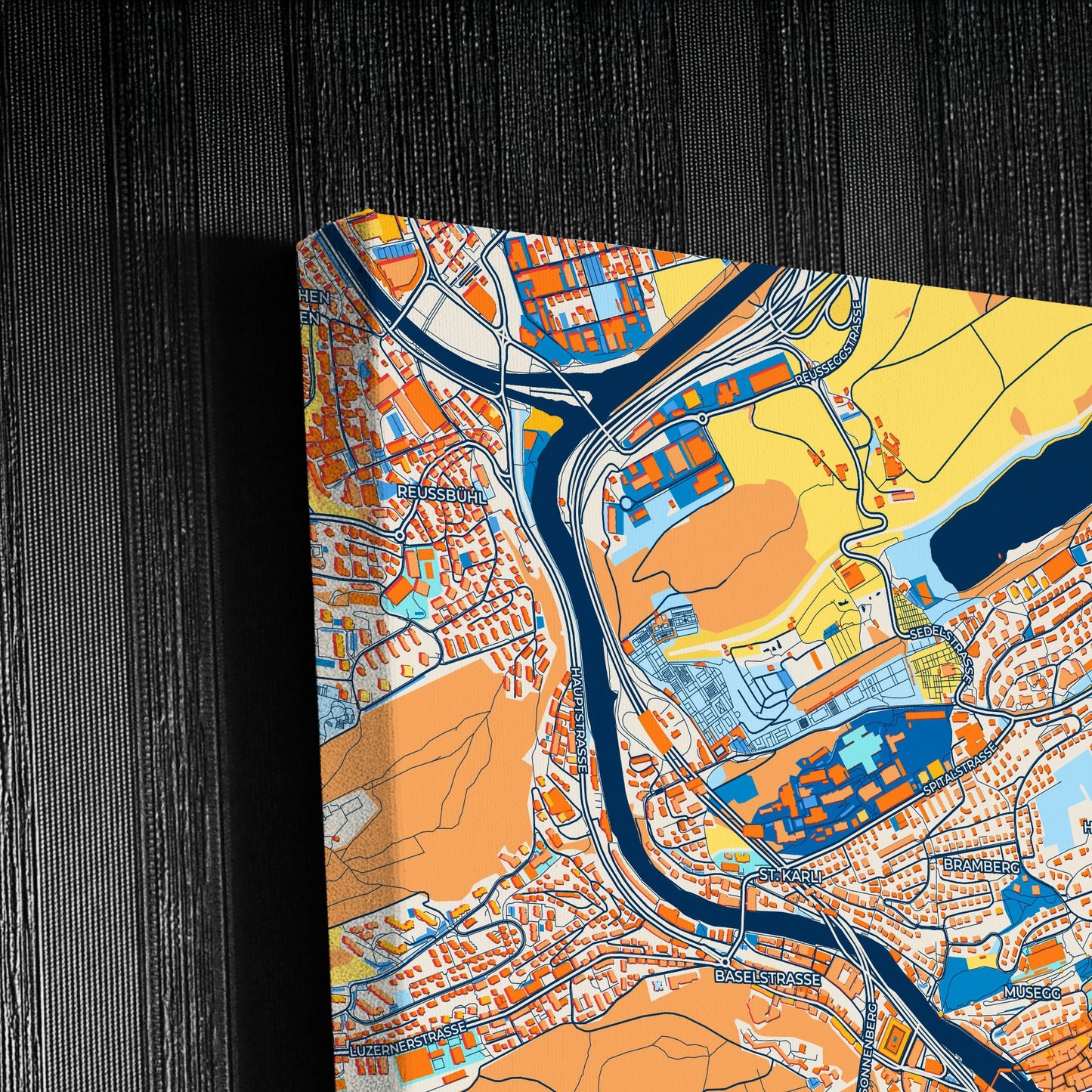 Lucerne Switzerland Colorful City Map Canvas Print Detail