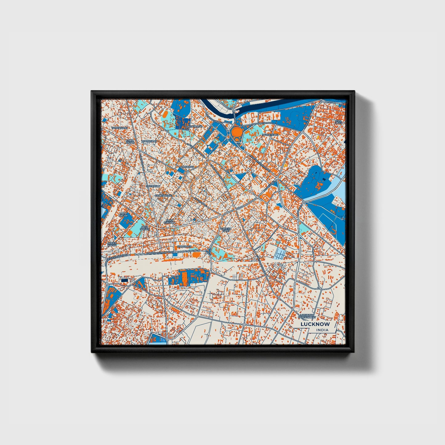 Lucknow India Colorful City Map Canvas Print • Black Framed