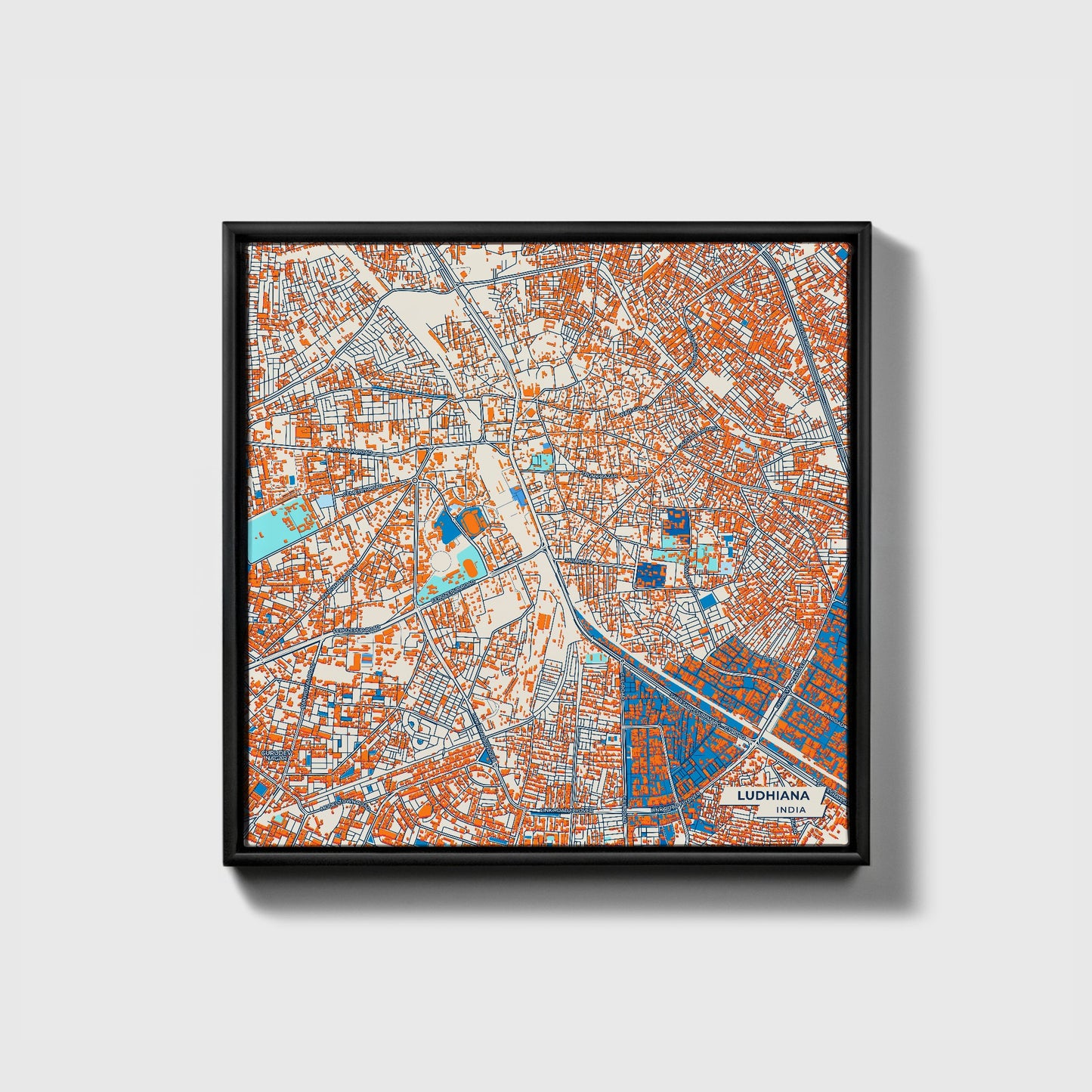 Ludhiana India Colorful City Map Canvas Print • Black Framed